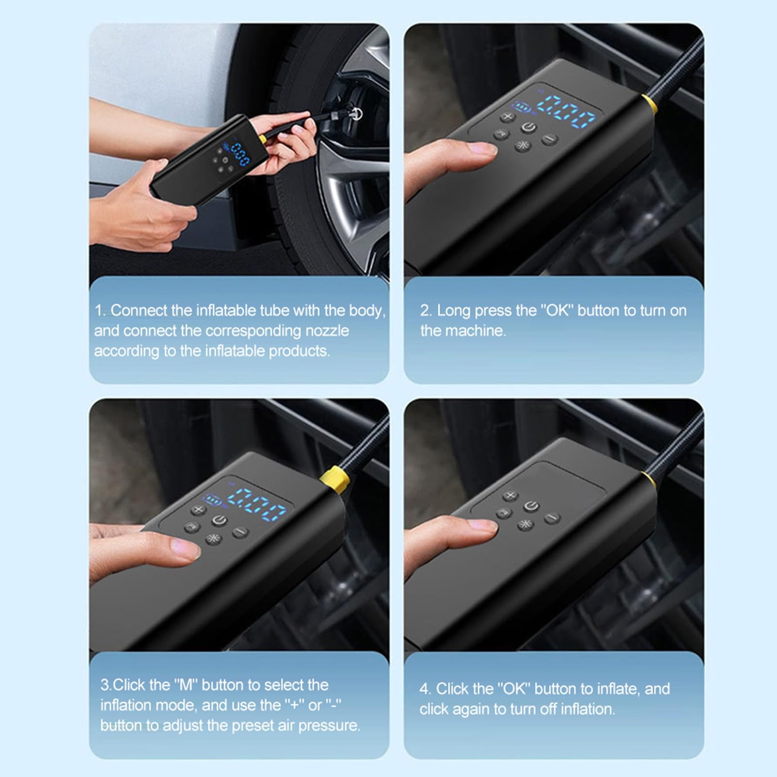Gonfleur de Pneu compresseur d'air Portable 6000mAh 150PSI Pompe à Air pour pneus de Voiture Pompe à Pneu avec lumière LED pour Voiture Moto Balle (6000mAh)
