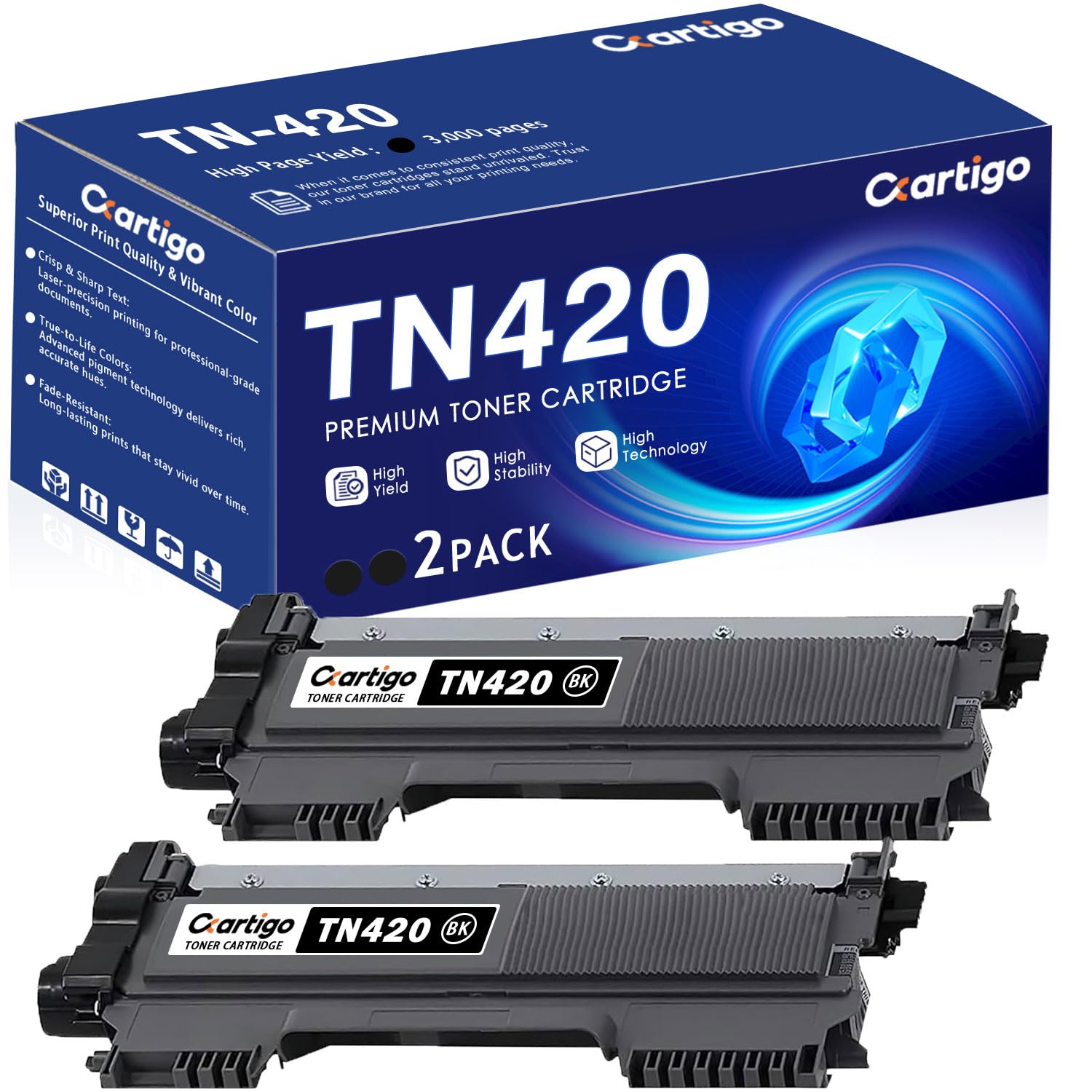 TN420 Black Toner Cartridge 2 Pack Replacement for TN-420 TN 420 Compatible with Brother HL-2270DW HL-2280DW HL-2230 HL-2240 MFC-7360N MFC-7860DW DCP-