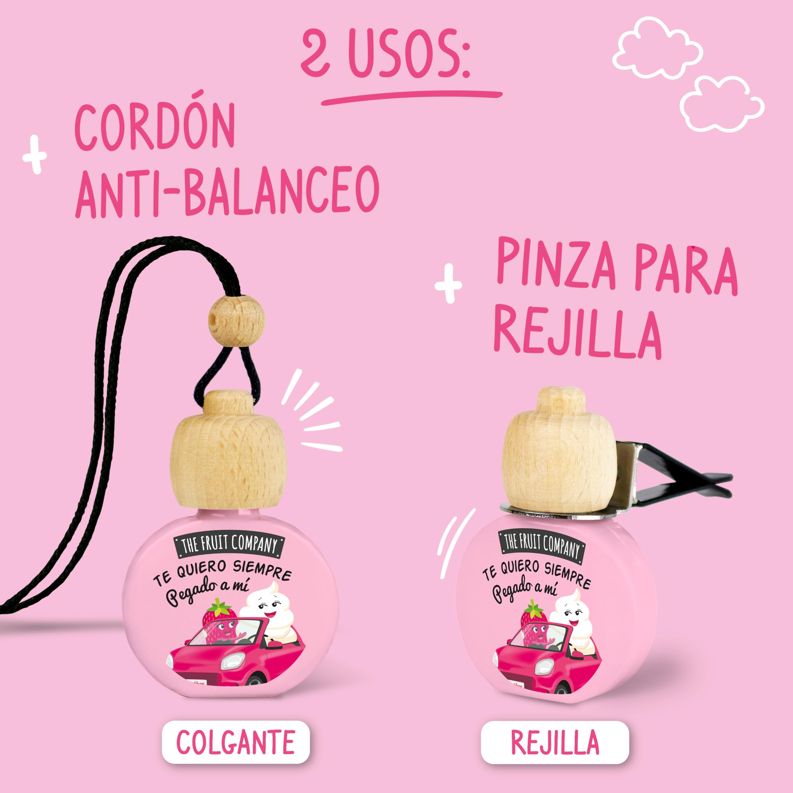 The Fruit Company - Ambientador de coche con Absorbe olores, aroma frutal FRESA NATA, Pack de 4 unidades — view 3