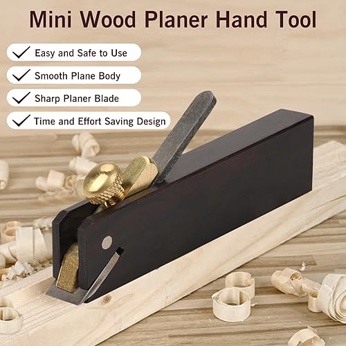 Miniatura 3 de Ejoyous Mini cepilladora de madera de ébano, 3 pulgadas, herramienta de mano, artilugios para manualidades de madera con hoja cepilladora y fijador