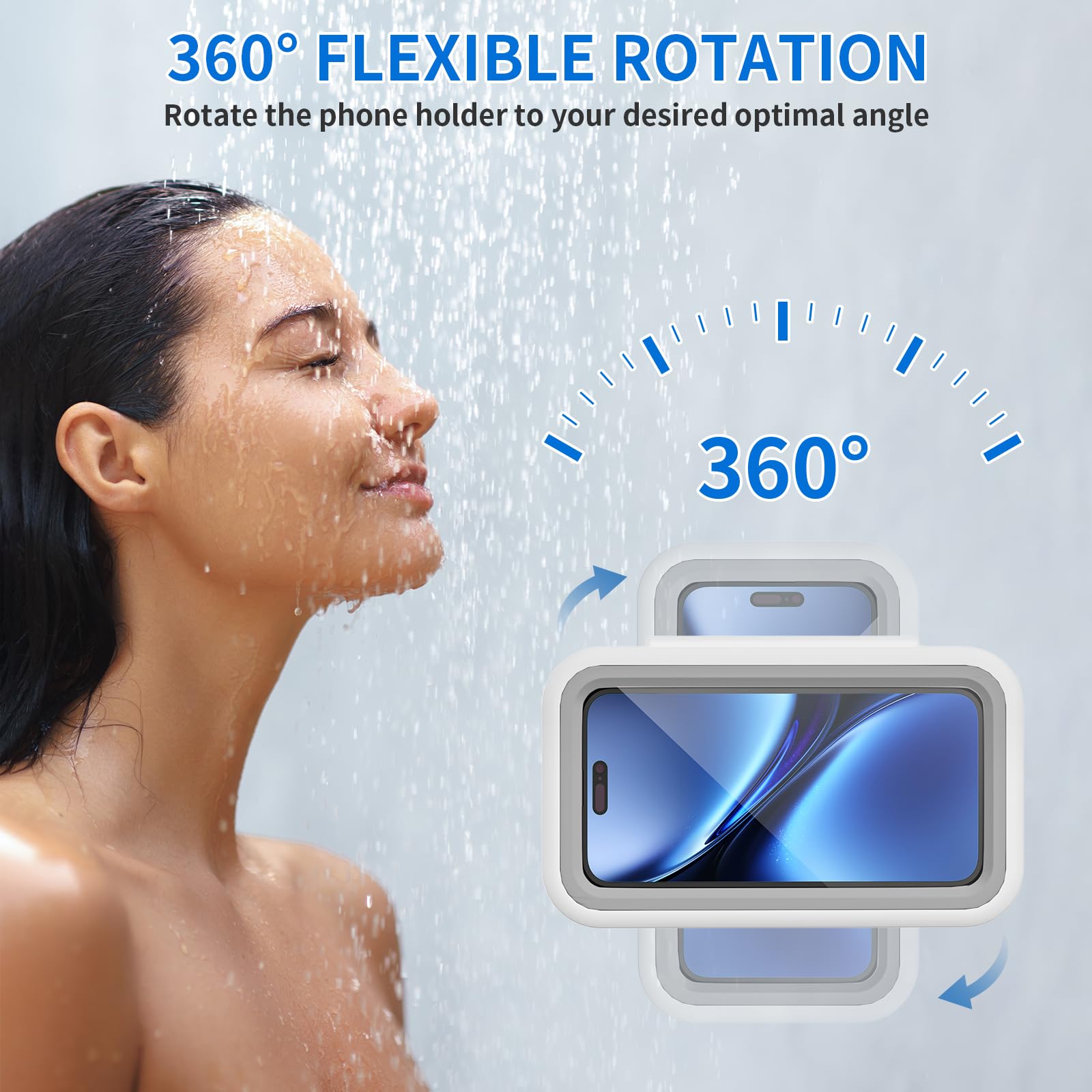 Teléfono de ducha Hodler impermeable con rotación de 360 grados, antivaho e impermeable, soporte con ventosa para un fácil movimiento, espejo de cocina para bañera adecuado para todos los