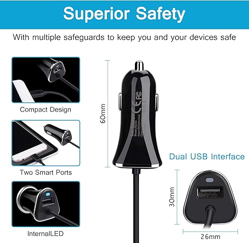 Miniatura 5 de Adaptador de cargador de coche de 3.4A para Samsung Galaxy Z Flip 7/Z Fold 7/S25 Edge/S24 Ultra/S23/S22/S21 5G/S20/S9/S8, Google Pixel 9 Pro