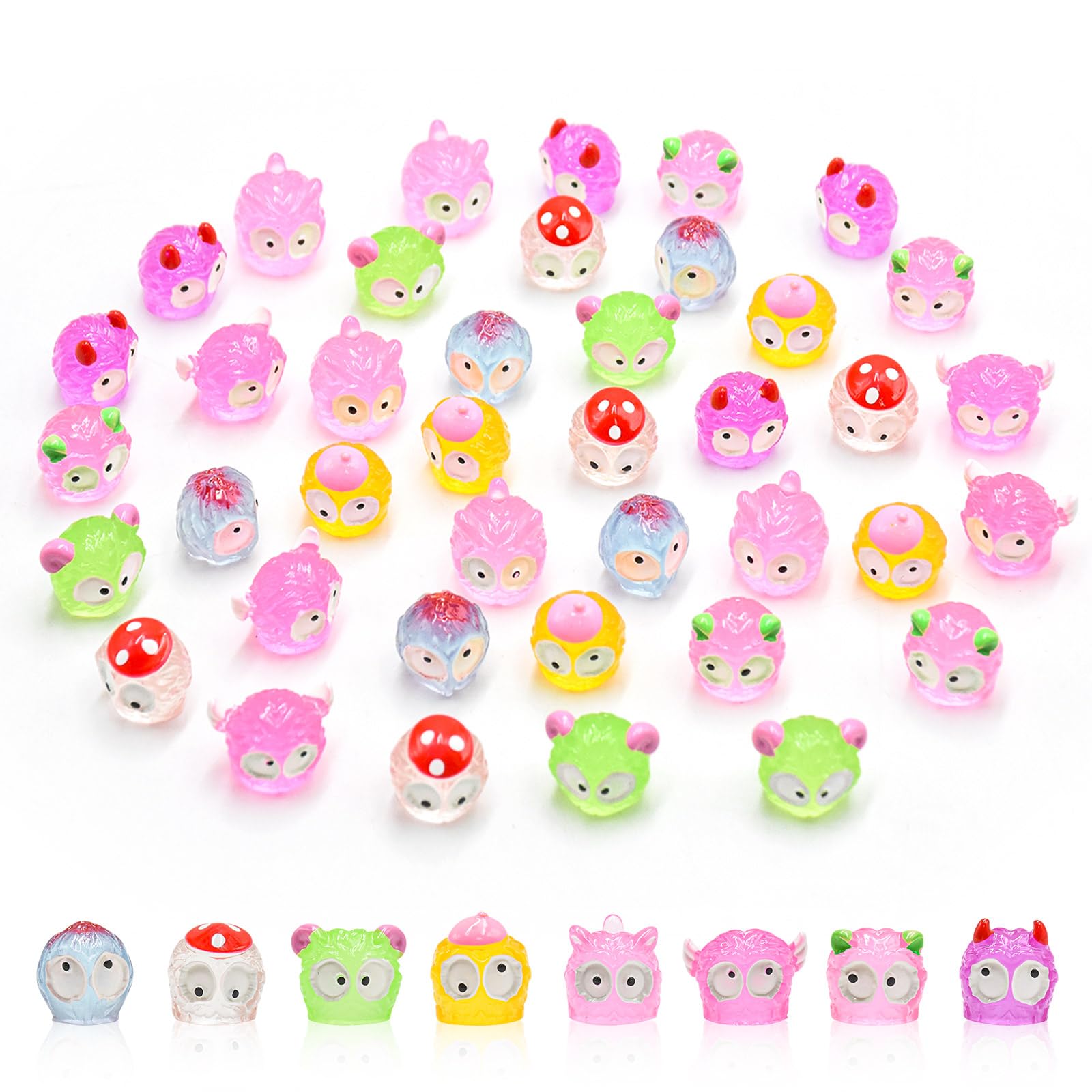 40 PCS Luminous Tiny Things for Crafts Dollhouse Fairy Garden Decor Miniature Figurines Resin Animal for Car Mini Resin Animals for Micro Landscape