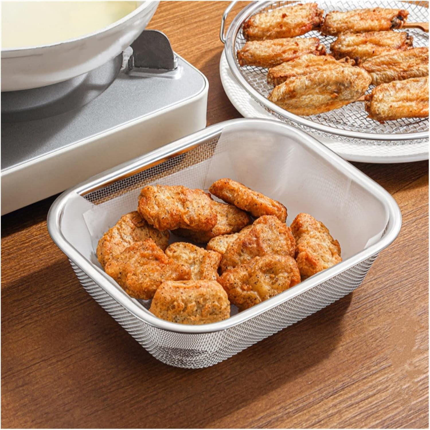 Chip Serving Frying Baskets Food Strainers Stainless French Fries Square Colander Steel Food Filter Flour Sieve Pasta Tools Cooking Strainer Basket Kitchen Utensils Crisper Basket (Color : A-Large)