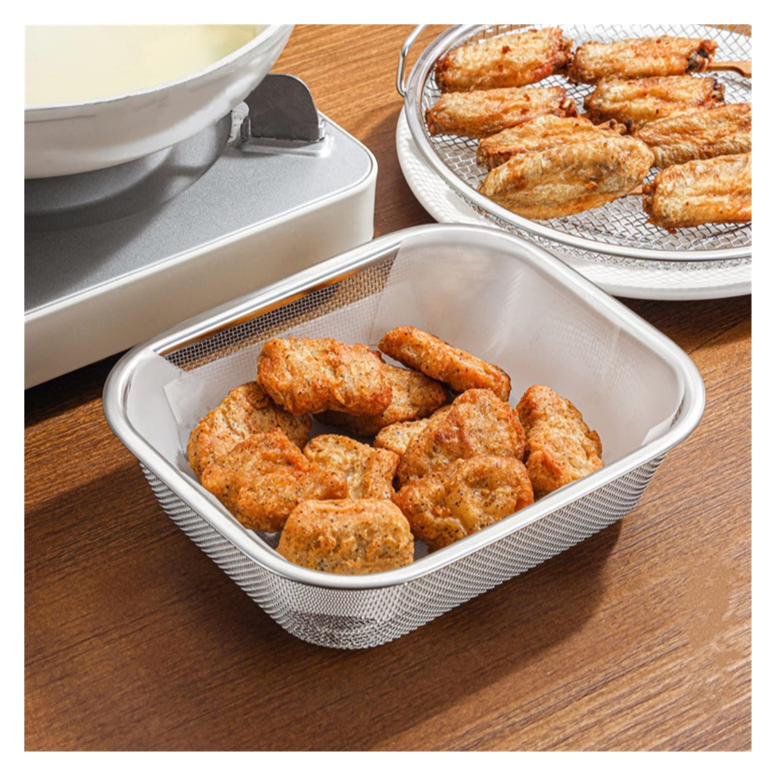 Cestini for friggere, contenitore for snack, supporto for snack, cestello for griglia universale Cestino for patatine fritte in acciaio inox Scolapasta quadrato filtro for alimenti in acciaio setaccio