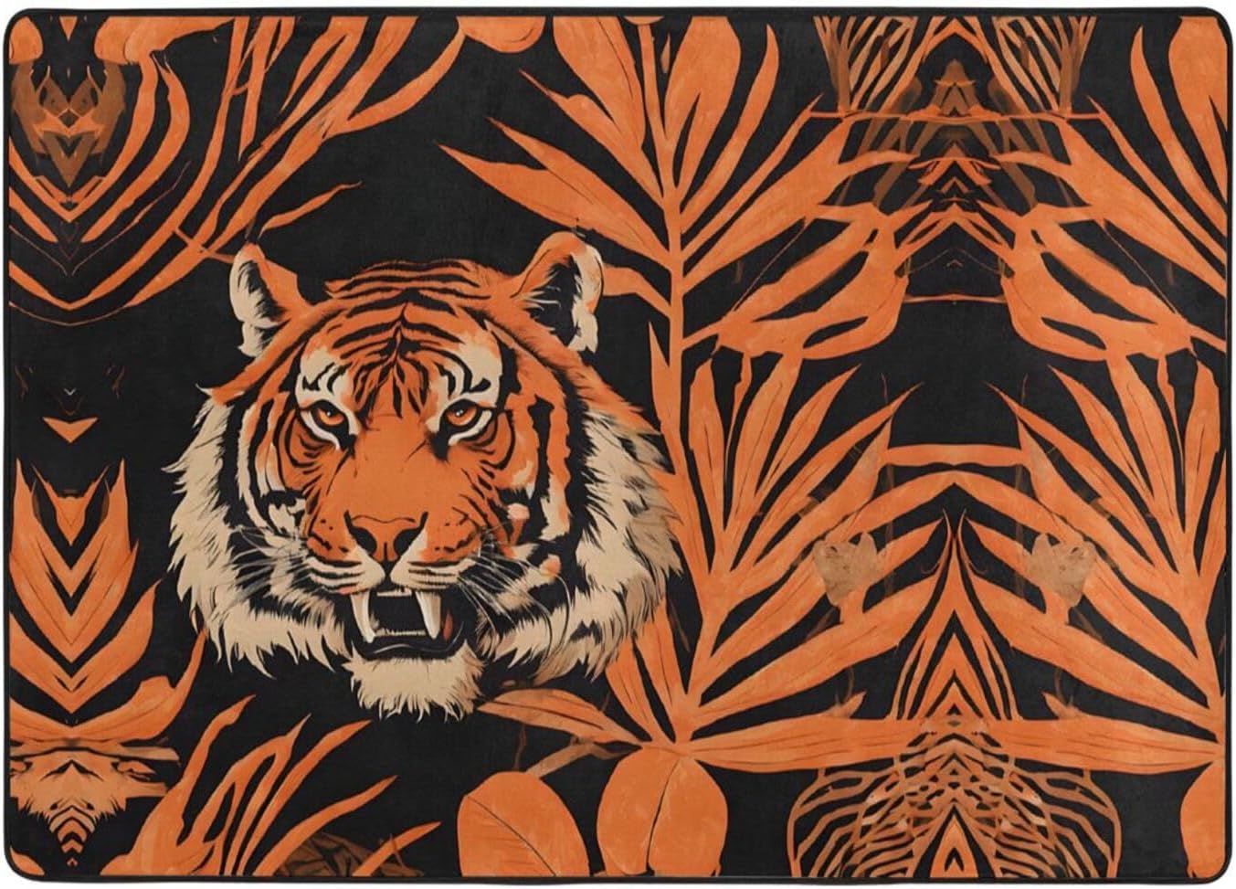 Flannel Non-Slip (Tiger Stripes Orange Pattern) Rug Pad 80×50in Soft Washable Protective for Hardwood Floors Bedroom Bathroom Living Room