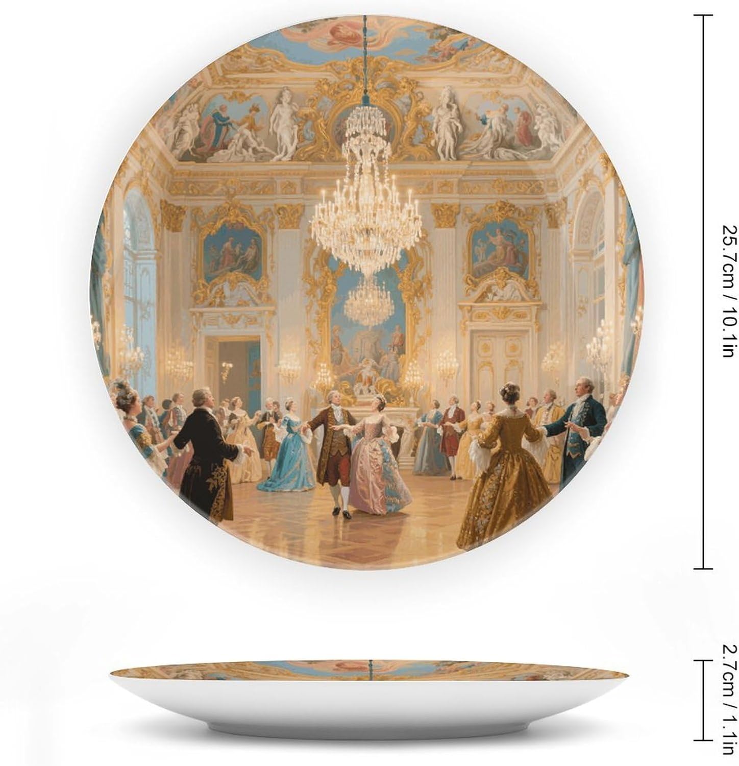Luxurious Palace Ball Ceramic Plate 10inch Decorative Bone China Wall Hanging Ornament Plates Bohemian Style Dinner Plate with Display Stand Cabinet Display Plates for Home Art Decor