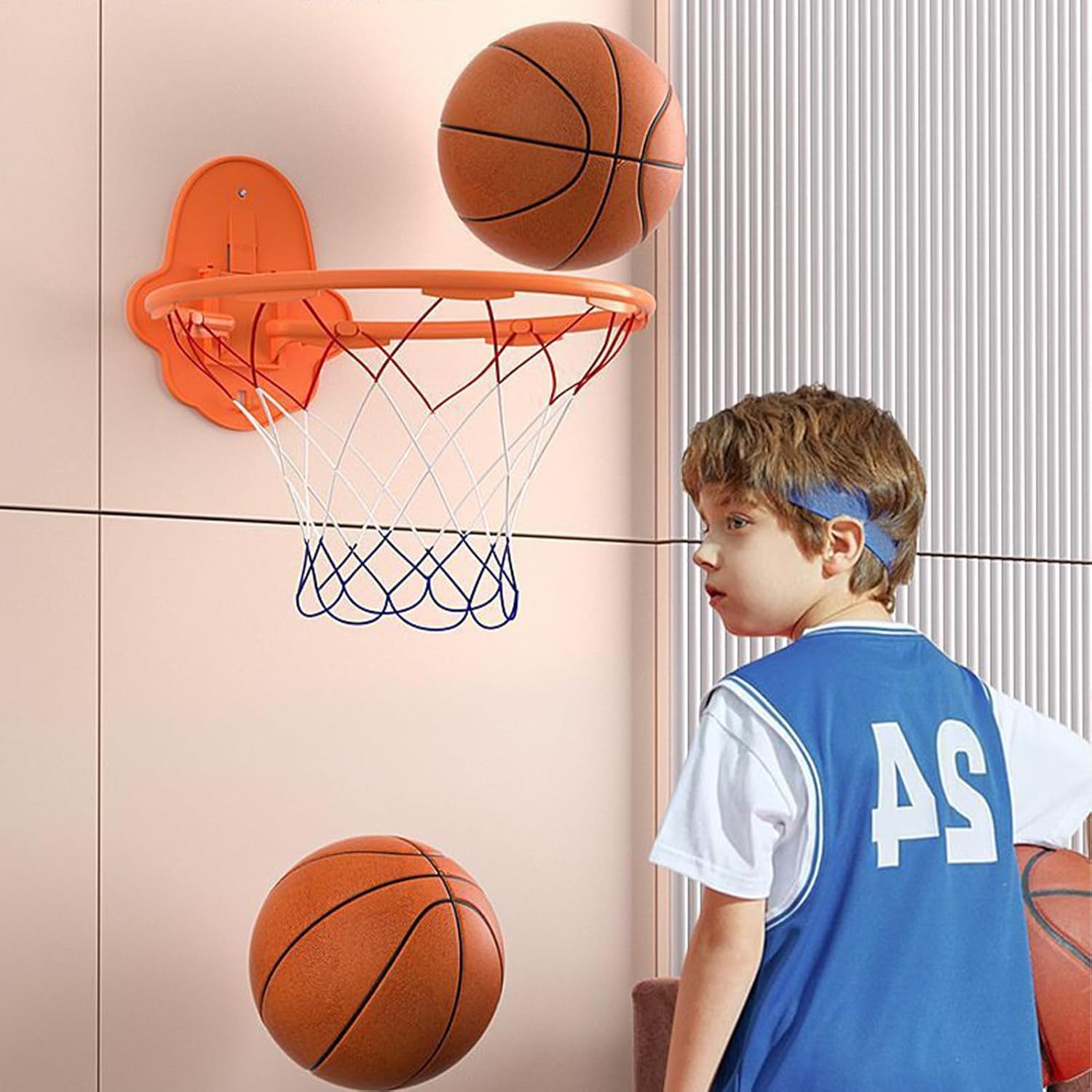 Basketball Hoop Indoor - 32cm Silent Basketball Dribbling Hoop, Mini with Sticky Backing | Wall Or Door Mounted Training Toy for, Kids, Teens, Home, Office, Playroom, Skill Development