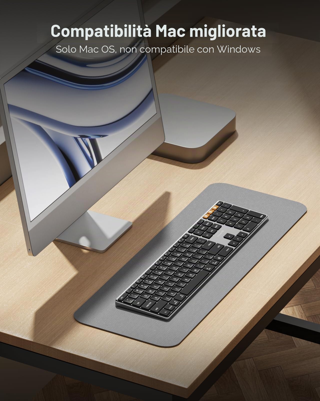 ProtoArc Tastiera wireless retroilluminata per Mac, K110-A Tastiera Bluetooth Full Size in alluminio, multi-dispositivo, basso profilo, digitazione fluida silenziosa, ricaricabile, per MacBook Pro/Air