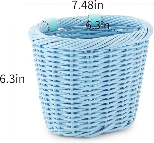 Miniatura 5 de Cesta de bicicleta para niñas, accesorios de bicicleta delantera, pequeña cesta de mimbre tejida con manillar serpentinas, campana para niños de 16