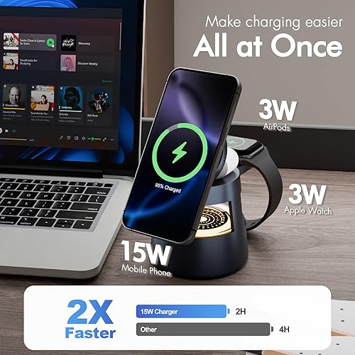 Miniatura 3 de Estación de carga inalámbrica para Magsafe soporte de carga rápida 4 en 1 de 15 W con luz de hongo para iPhone 17 16 15 14 13 12 Pro Max - para