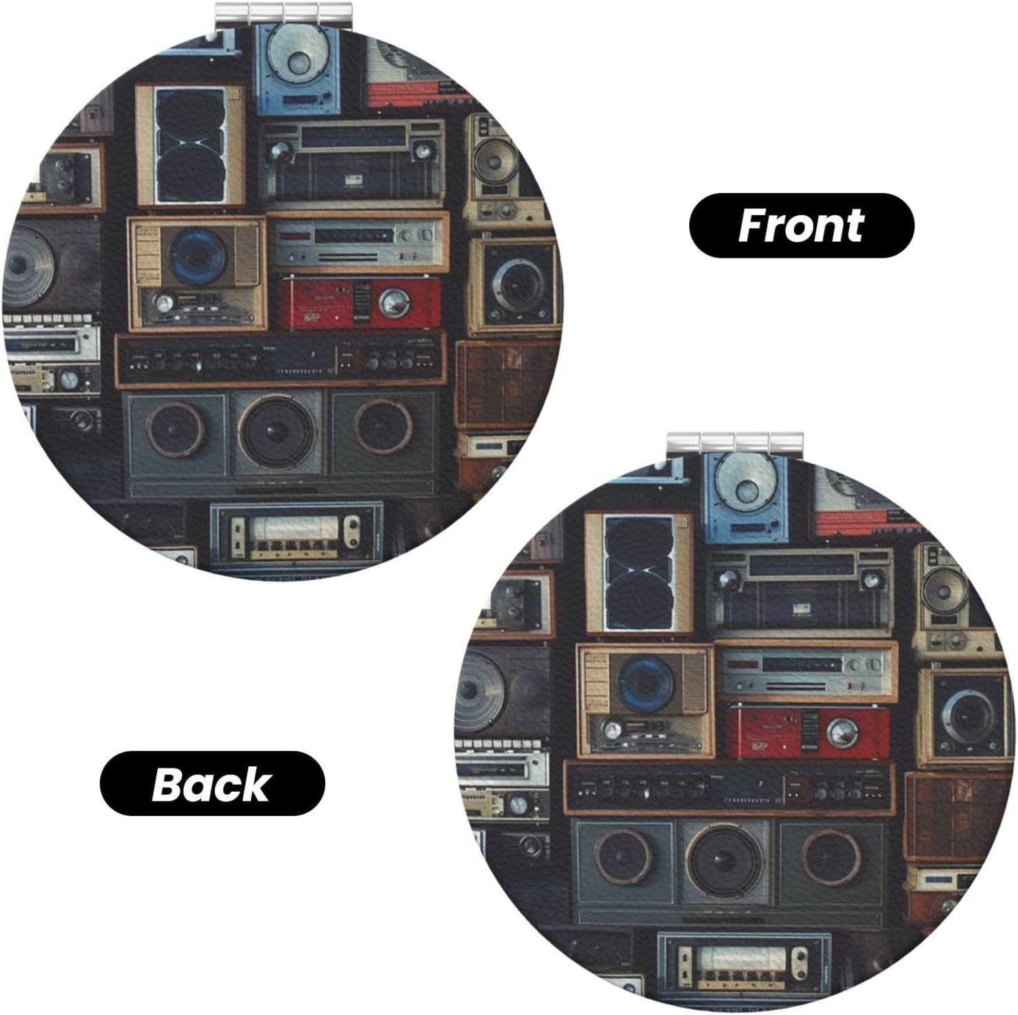 Vintage Wall of Radio Boombox Compact Mirror Small Travel Makeup Mirror 2X 1x Magnification Portable Folding Mirror Lightweight Metal Cosmetic Pocket Mirror for Women Gifts image 2