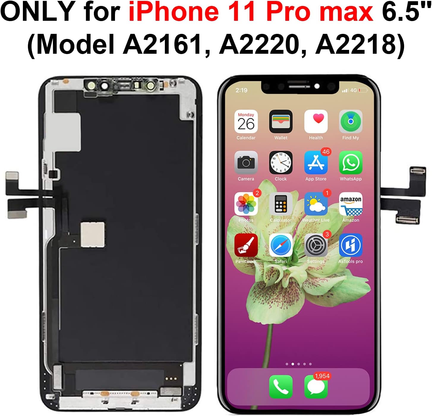 Brinonac for iPhone 11 Pro Max Screen Replacement Kit, 6.5" Full HD Retina LCD Display COF Touch Screen Digitizer Assembly Set with Repair Tools, Waterproof Adhesive, Tempered Glass