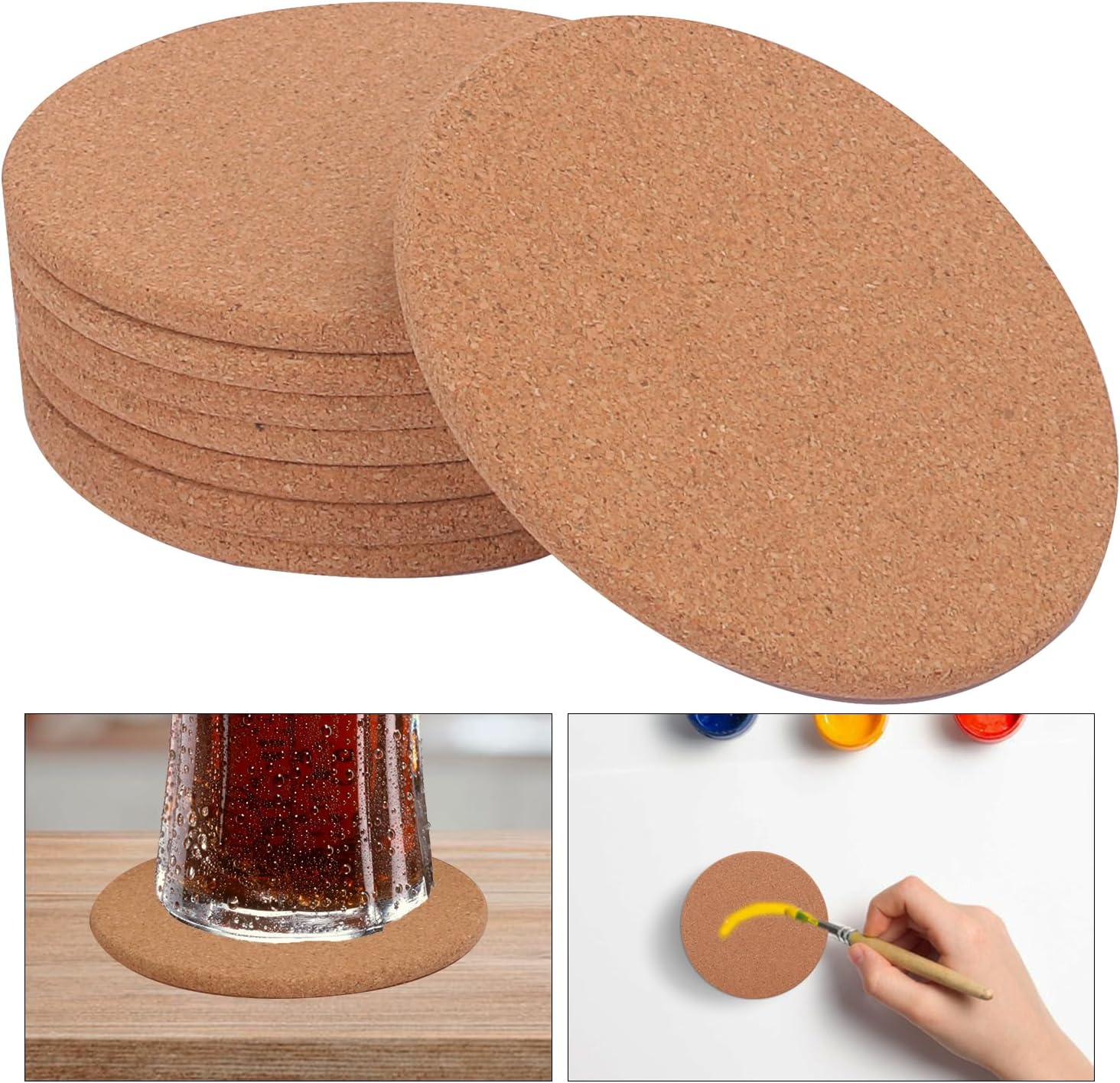 100 Pack 4 Inch Round Cork Coasters, Absorbent Cork Coasters for Drinks, Crafts, DIY Projects Wine Glass, Mug, Coffee Cup, Plants and General Use KUKLIPJIM - Image 3