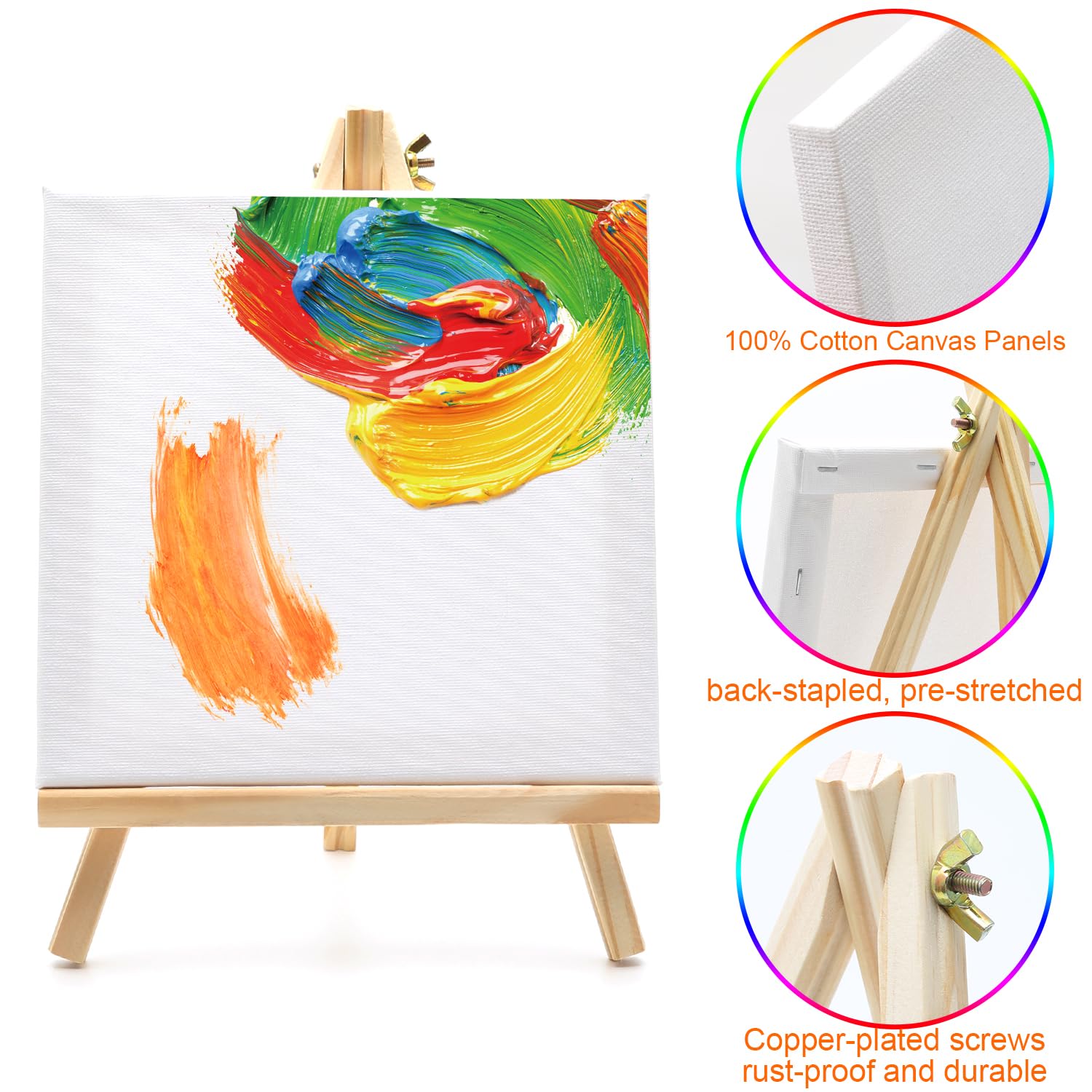 Canvas for Painting 4 Pack Blank Canvas Panels Framed 100% Cotton Pre-Stretched Artist Canvases Boards for Oil or Acrylic Painting with 1 Easel (20x20cm/8x8inch) - Image 2