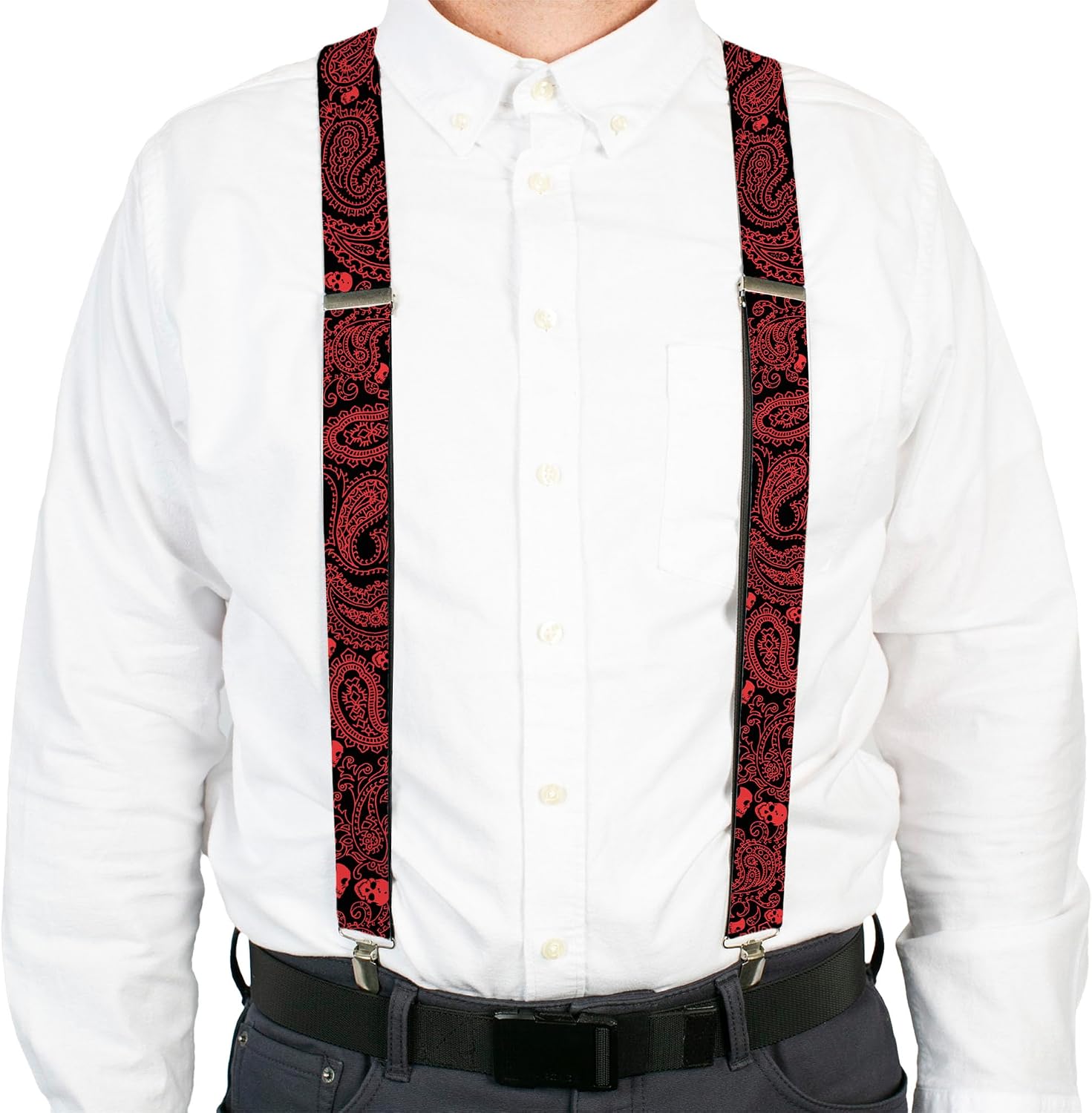 Buckle-Down Suspenders, Bandana Skulls Black Red