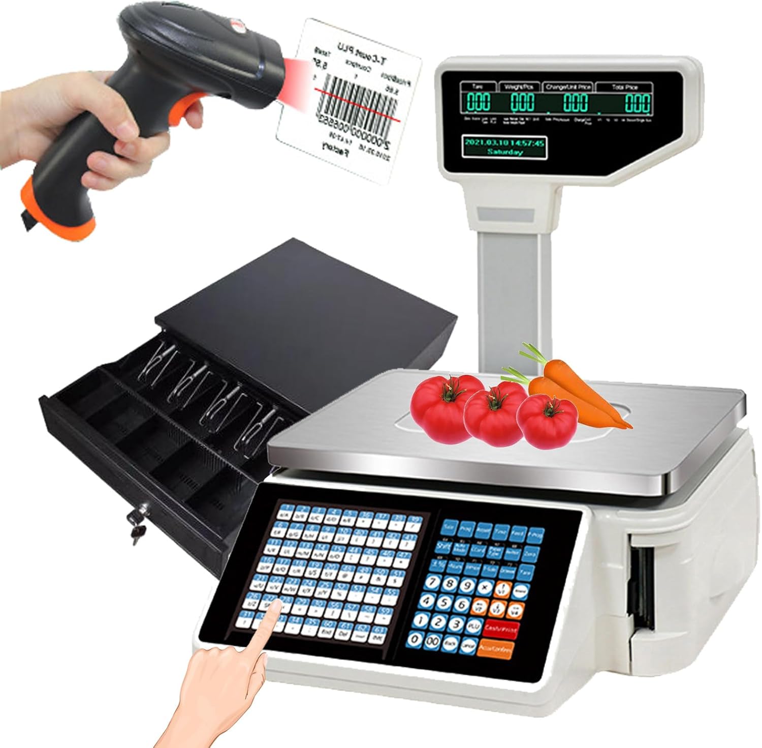 30Kg Commercial Scales - Label Printing Scales Digital Barcode Weighing Scales with Label and Receipt Printer- Electronics Barcode Scale