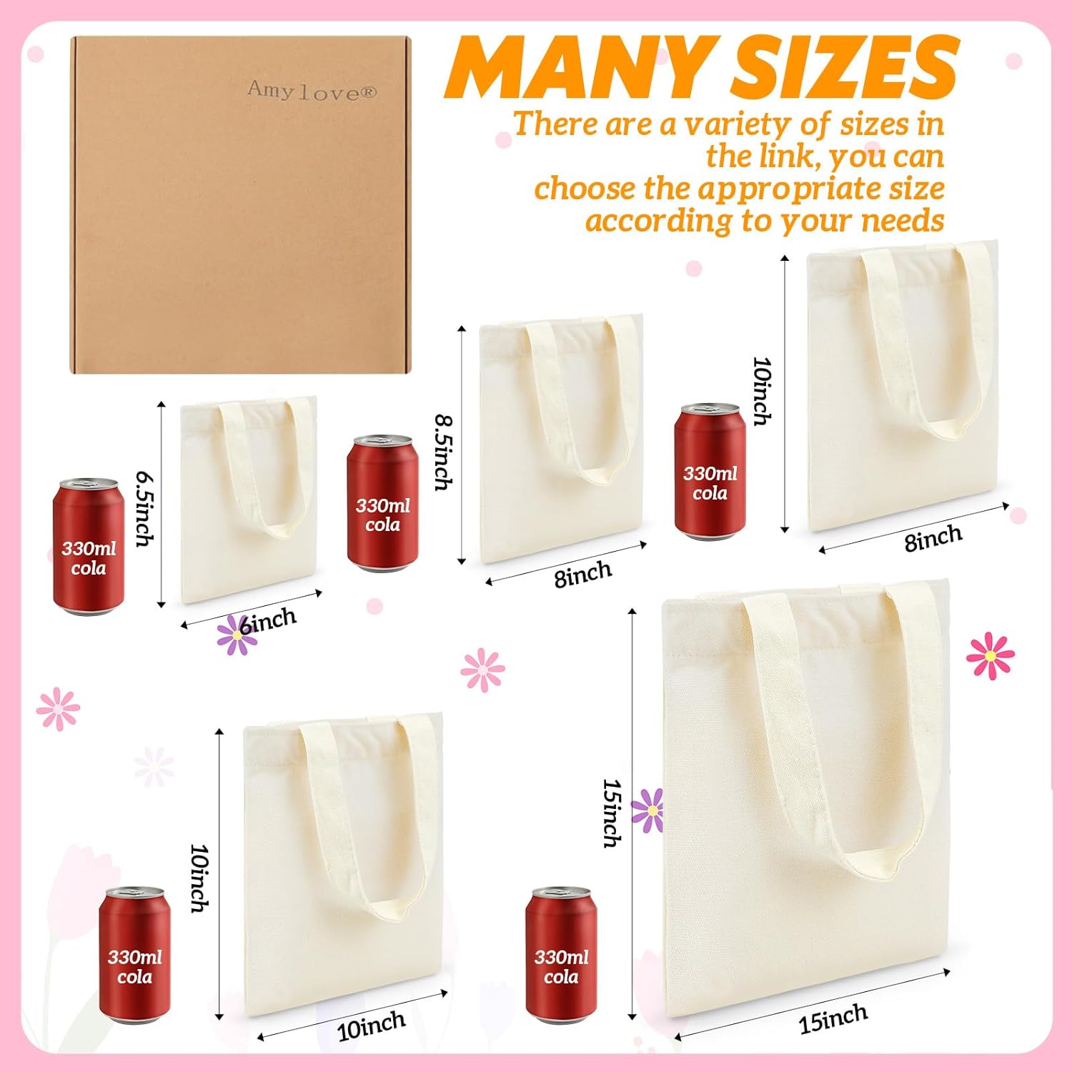 Amylove 72 Pcs Mini Tote Bag Sublimation Blank Canvas Tote Bags Reusable for Grocery Shopping, DIY, Easter Party Favor Gift Bags (8.5 x 8 Inch,Natural Color)