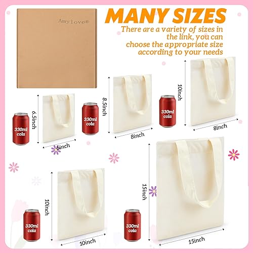 Miniatura 3 de Amylove 24 Pcs 8.5" x 8" Mini Tote Bag Blank Small Canvas Tote Bag Bulk DIY Canvas Craft Bags Natural Color Sacks Bag with Handles Reusable Gift Bag