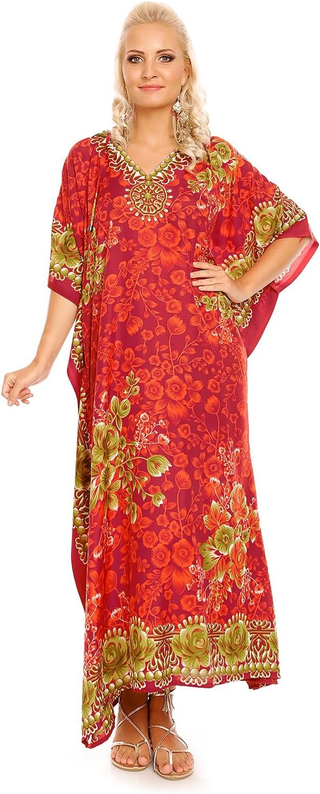 Looking Glam Ladies Full Length Oversized Maxi Kimono Tunic Kaftan Dress with Hood