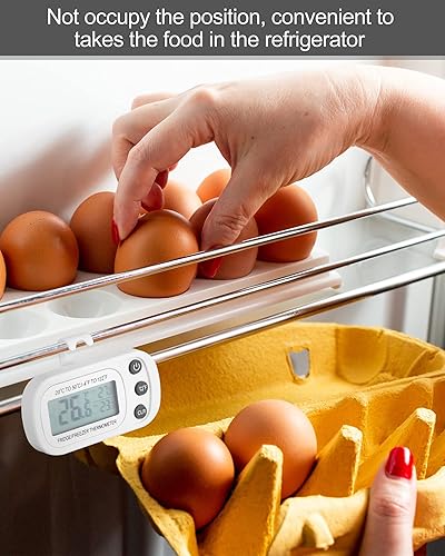 Miniatura 6 de Frienda Paquete de 12 termómetros digitales blancos para nevera, impermeable, para refrigerador y congelador, función de grabación máximamin,