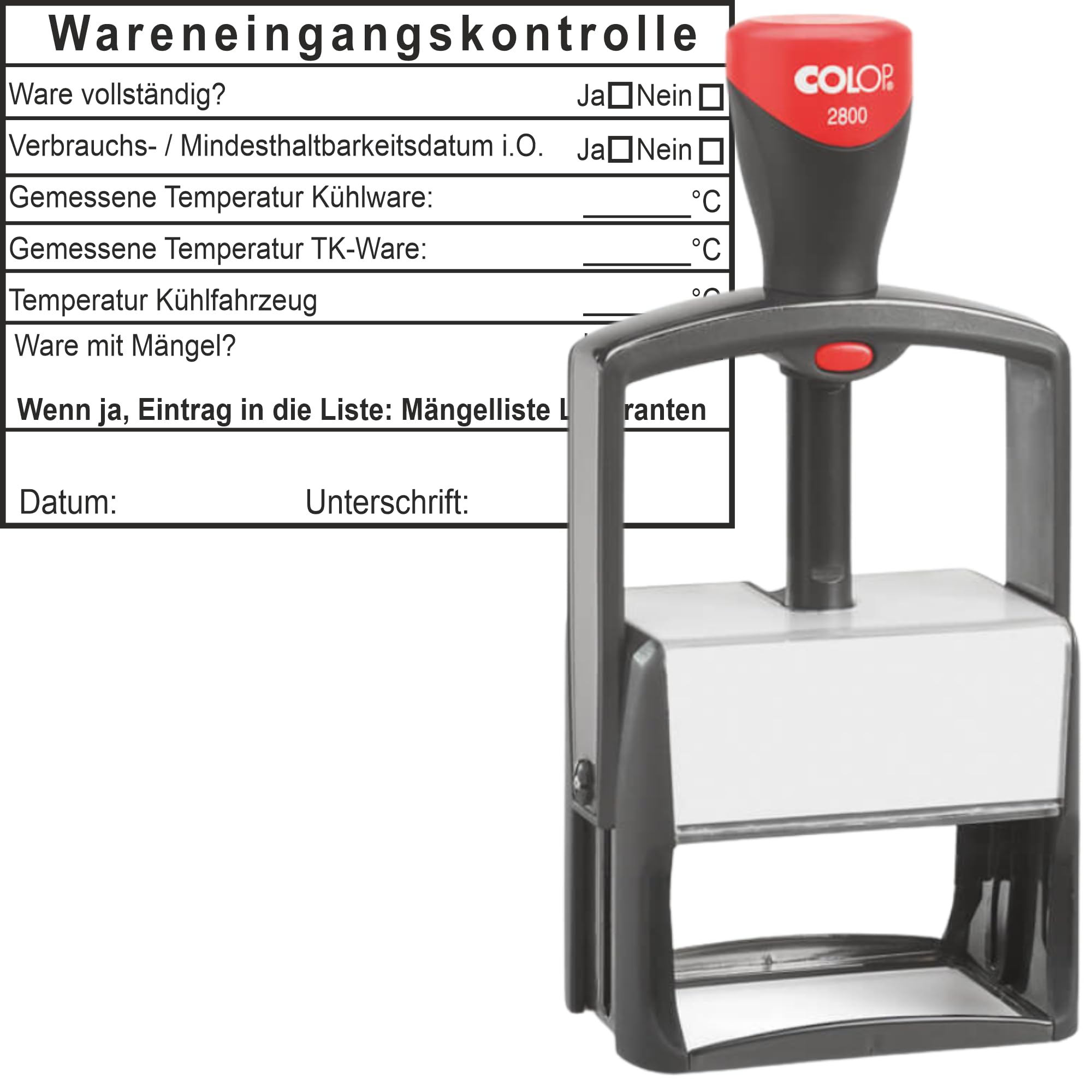 Timbro per il controllo dell'ingresso delle merci, timbro HACCP, timbro di prova per alimenti, entrata di merci, magazzino, QS e controllo di qualità in diverse varianti (lista di