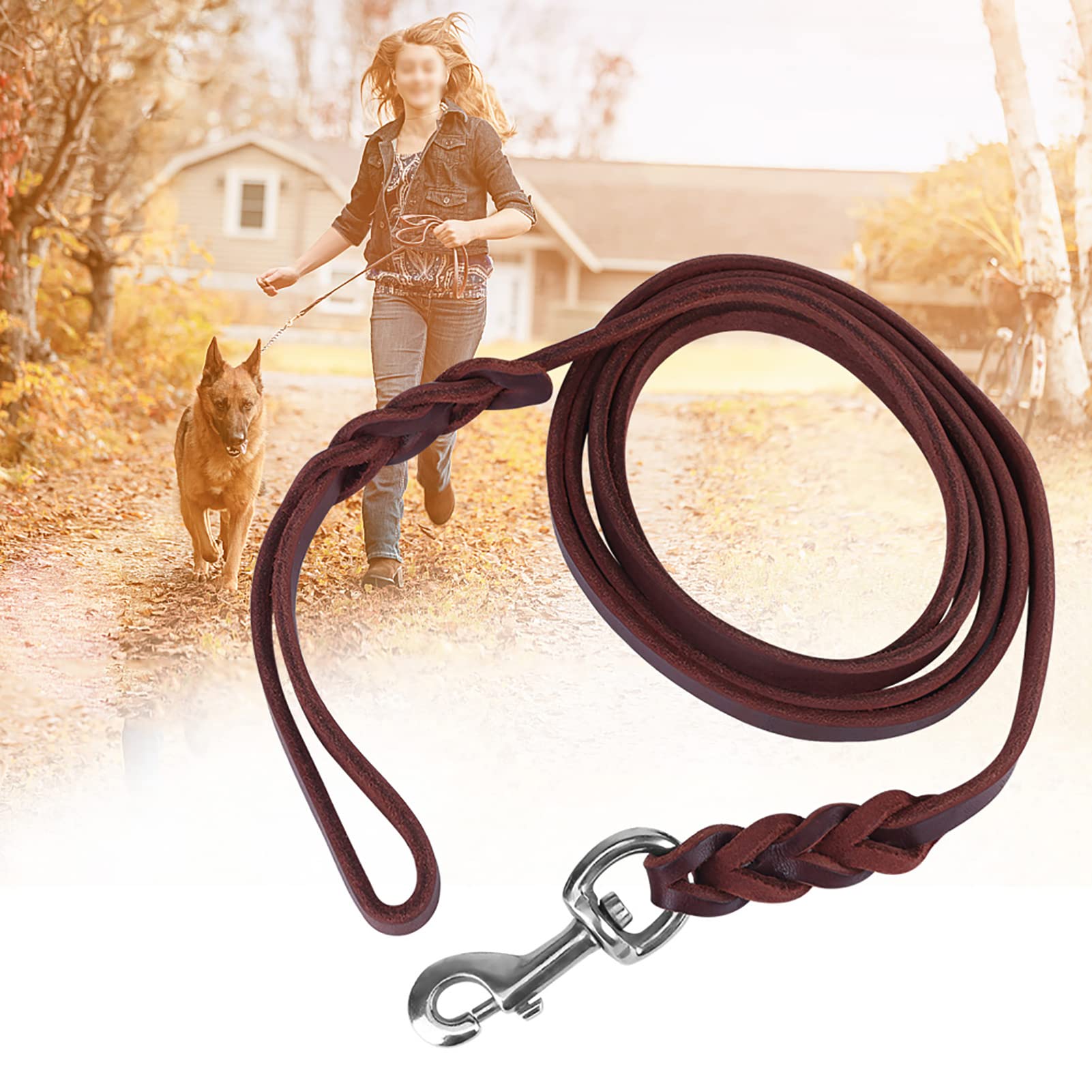 YOUTHINK Correa Cuero, Correa De Cuero para Perros, 210Cm Cable De Entrenamiento para Caminar Deslizante con Cierre De Metal Correa De Cuerda Resistente con Asa Cómoda Trenzada