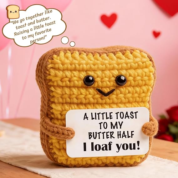 Romantic Valentines Day Gift for Him Her - Funny Anniversary Wedding Gifts for Boyfriend Girlfriend Husband Wife - Cute Crochet Toast I Love You Decor - Birthday Present for Women Men