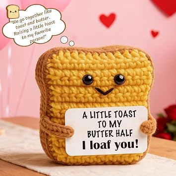 Romantic Valentines Day Gift for Him Her - Funny Anniversary Wedding Gifts for Boyfriend Girlfriend Husband Wife - Cute Crochet Toast I Love You Decor - Birthday Present for Women Men