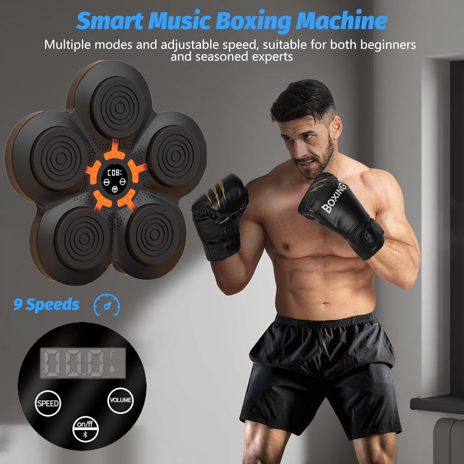 Music Boxing Machine, Musik Boxmaschine Bluetooth mit 2 Sätzen Boxhandschuhen für Erwachsene und Kinder, Boxausrüstung mit 5 Modi, 9 Stufen Geschwindigkeit,Boxmaschine geeignet für Heimtraining und St