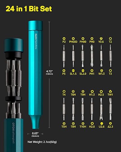 Vista 21 de HOTO - Juego de destornilladores de precisión 24 en 1, con 24 puntas de acero de aleación S2 resistentes, minidestornillador manual