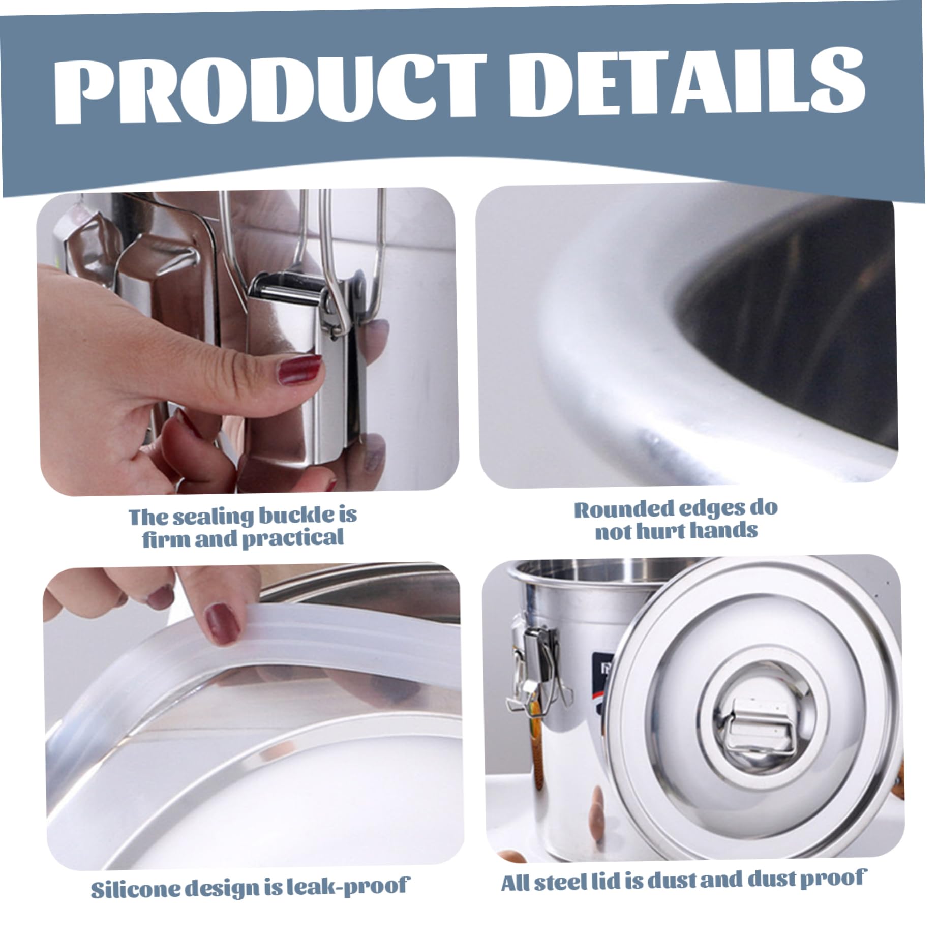 Bucket de Acero Inoxidable hermético, contenedores de Almacenamiento de Alimentos 6L con Tapa hermética, frascos de Almacenamiento para arroz, harina y Cereales