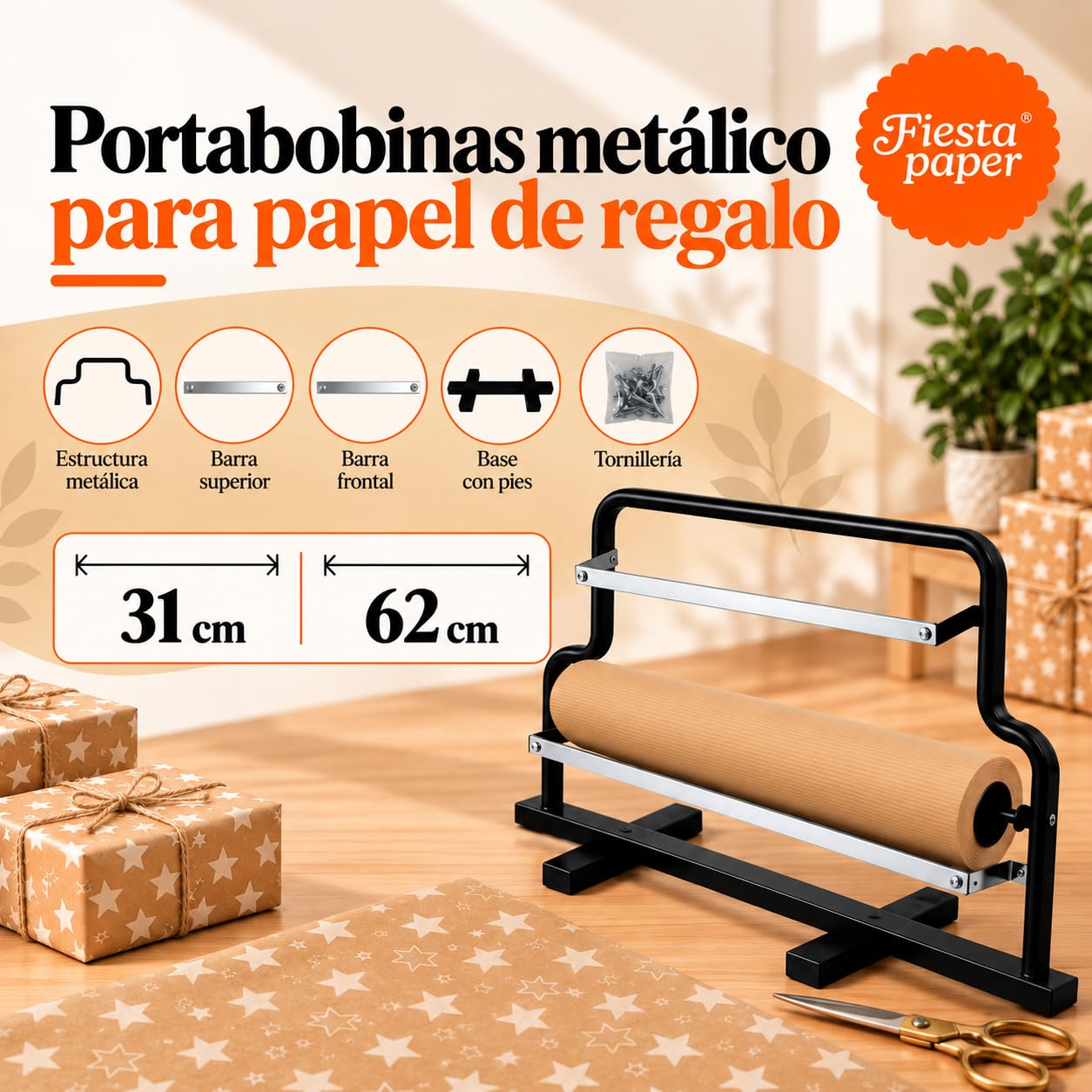 Porte-bobine métallique papier cadeau 31 et 62 cm | FP Fiesta Paper