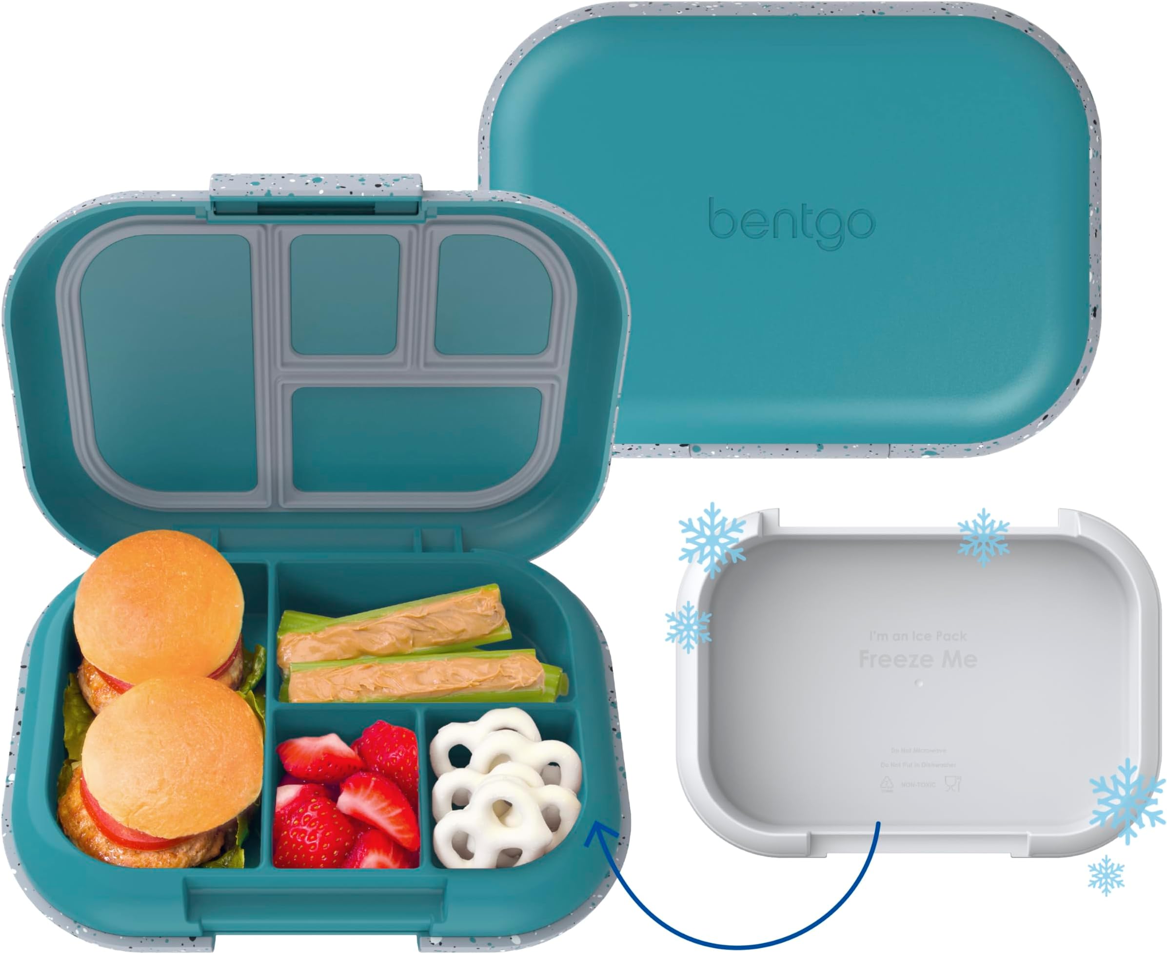 Chill Kids Leak-Proof Lunch Box - 4-Compartment Bento Box with Built-In Ice Pack, 3.3 Cup Capacity, PFAS & BPA-Free, Microwave & Dishwasher Safe, Ideal Size for Ages 3 to 7 (Truly Teal)