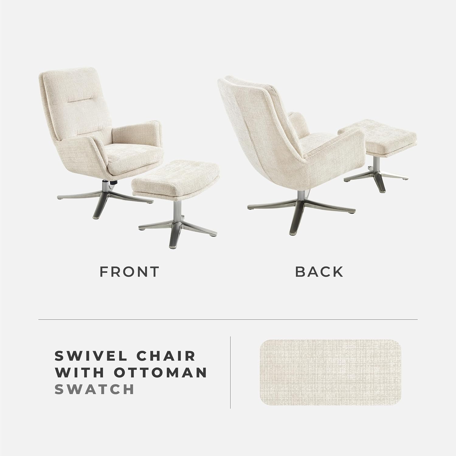 Lexicon 360 Degree Swivel Accent Chair with Ottoman, Chenille Upholstered Swivel Lounge Chair with Armrest, Criss-Cross Legs and Footstool for Living Room/Office/Bedroom, Beige