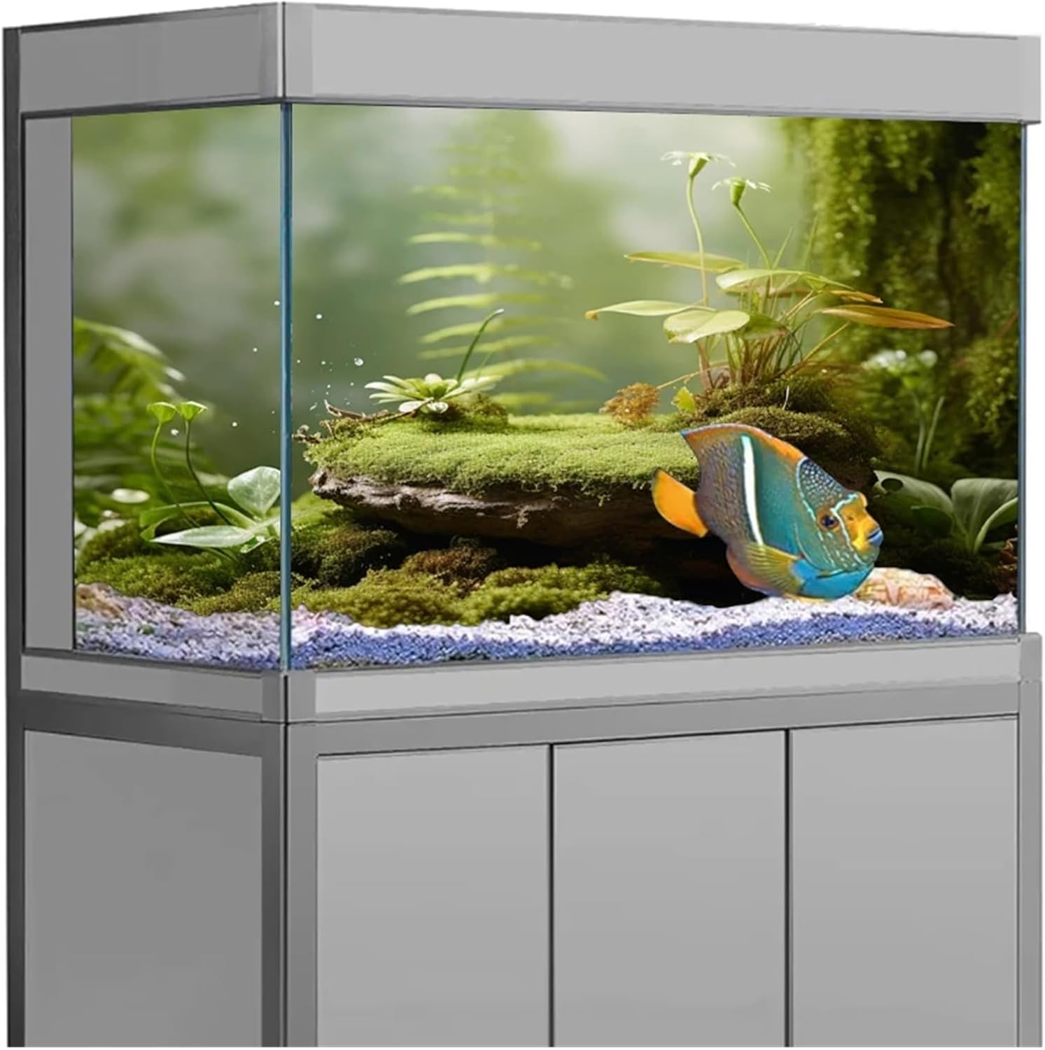 Aquarium Background Adhesive Sticker Fish Tank Backdrop 3D Ocean Sea Plants Background Sticker(Color1,54x122cm)