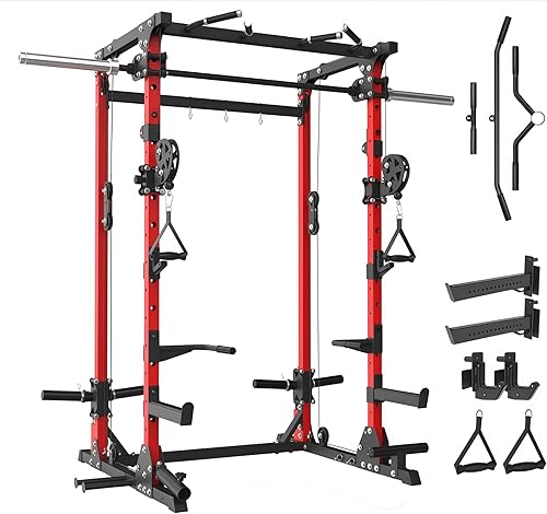 Miniatura 9 de Smith Machine, estante para sentadillas 5 en 1 de alta resistencia con cable cruzado, todo en uno para gimnasio en casa para cuerpo completo,