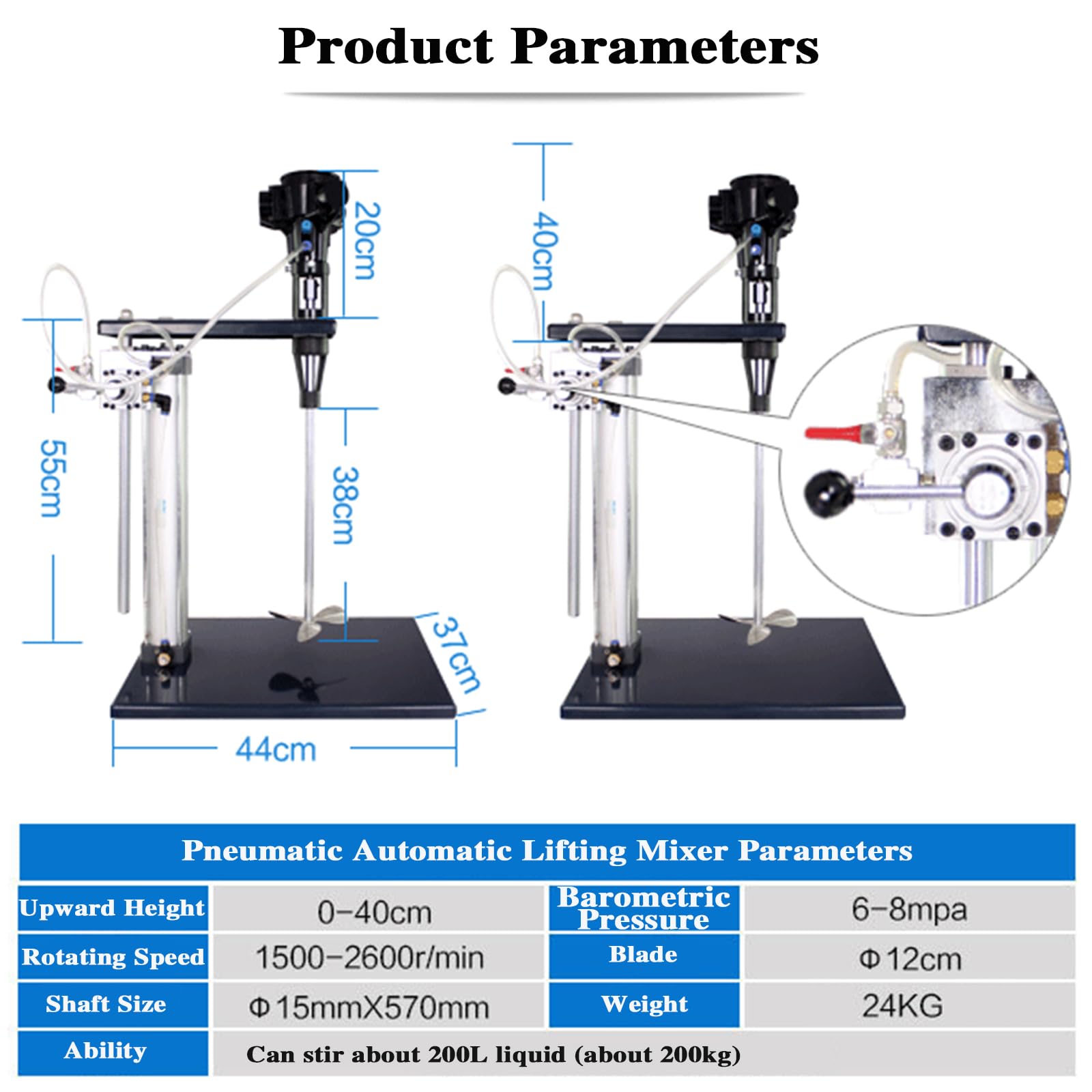 Agitador neumático de pintura de 50 galones, agitador de pintura de elevación automática con soporte, agitador de aire vertical, altura ajustable, herramienta for mezclar pintura