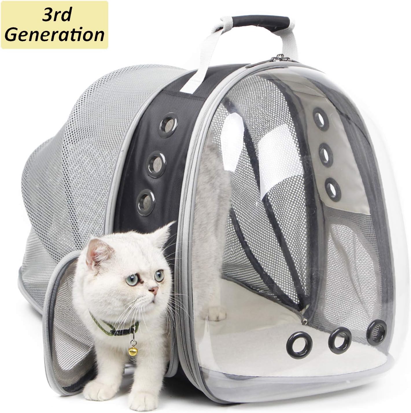 Hcupet Pet Carrier Backpack, Expandable Transparent Space Capsule Bubble Large Cat Carrying Backpack for Fat Kitten