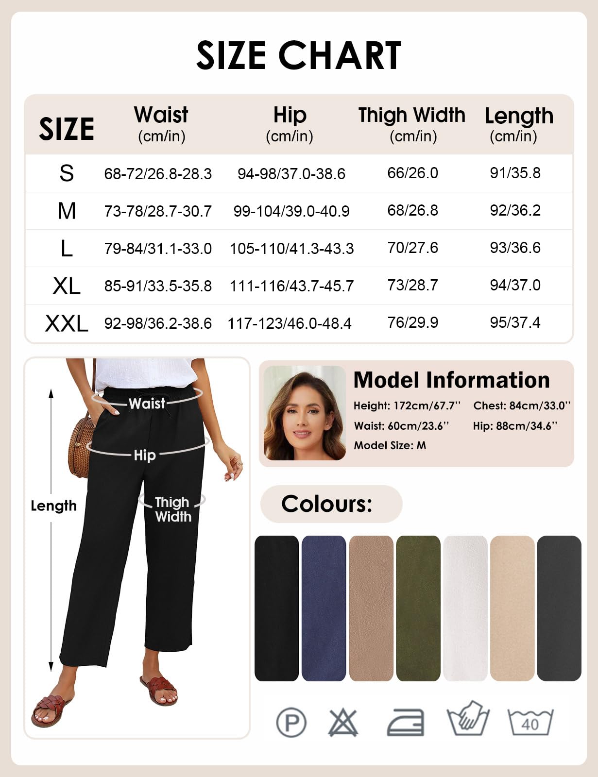 Voqeen Pantalon de Lin Taille Haute pour Femmes Pantalon D'été 7/8 en Coton de Lin Ample Pantalon Léger Décontracté Comfy Gauze avec Poches
