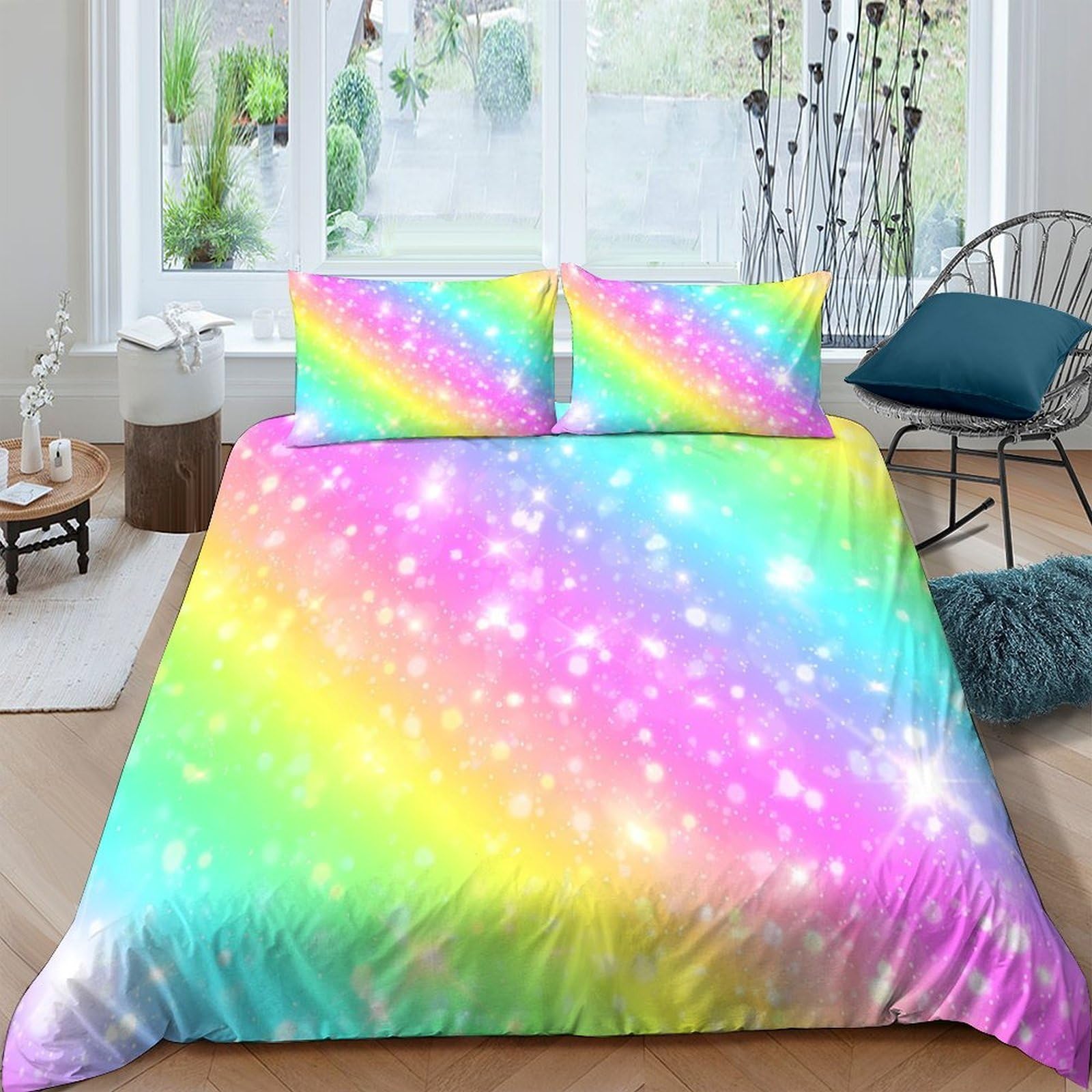 Ctjqhvkz Style-7 3D Printed Rainbow Galaxy Fitted Sheet Microfiber Soft Colorful Sparkle Mattress Cover For Bedroom Guest Room Decor Single（135X200cm）