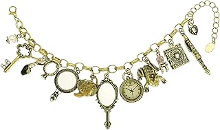 Fairytale Lucky Charms Link Chain Cuff Bangle Bracelet Wonderland Style Frog Mirror Clock Heart Teapot Pendants Party Frie...