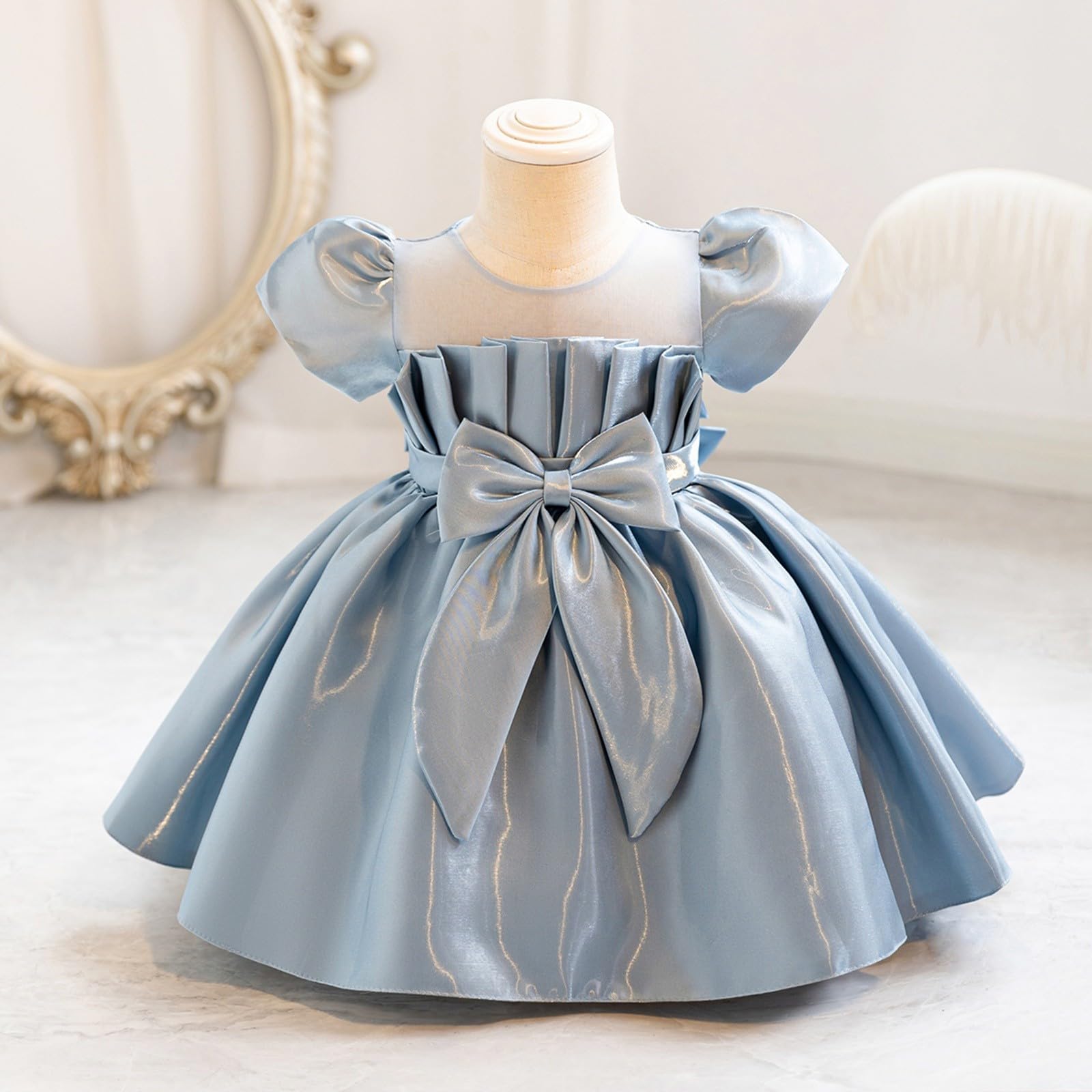 Vestido de fiesta para niña, lazo de princesa, manga abombada, vestido de fiesta, brillante, vestido de bautizo, boda, cumpleaños, tul, vestido de comunión, elegante, vestido de baile