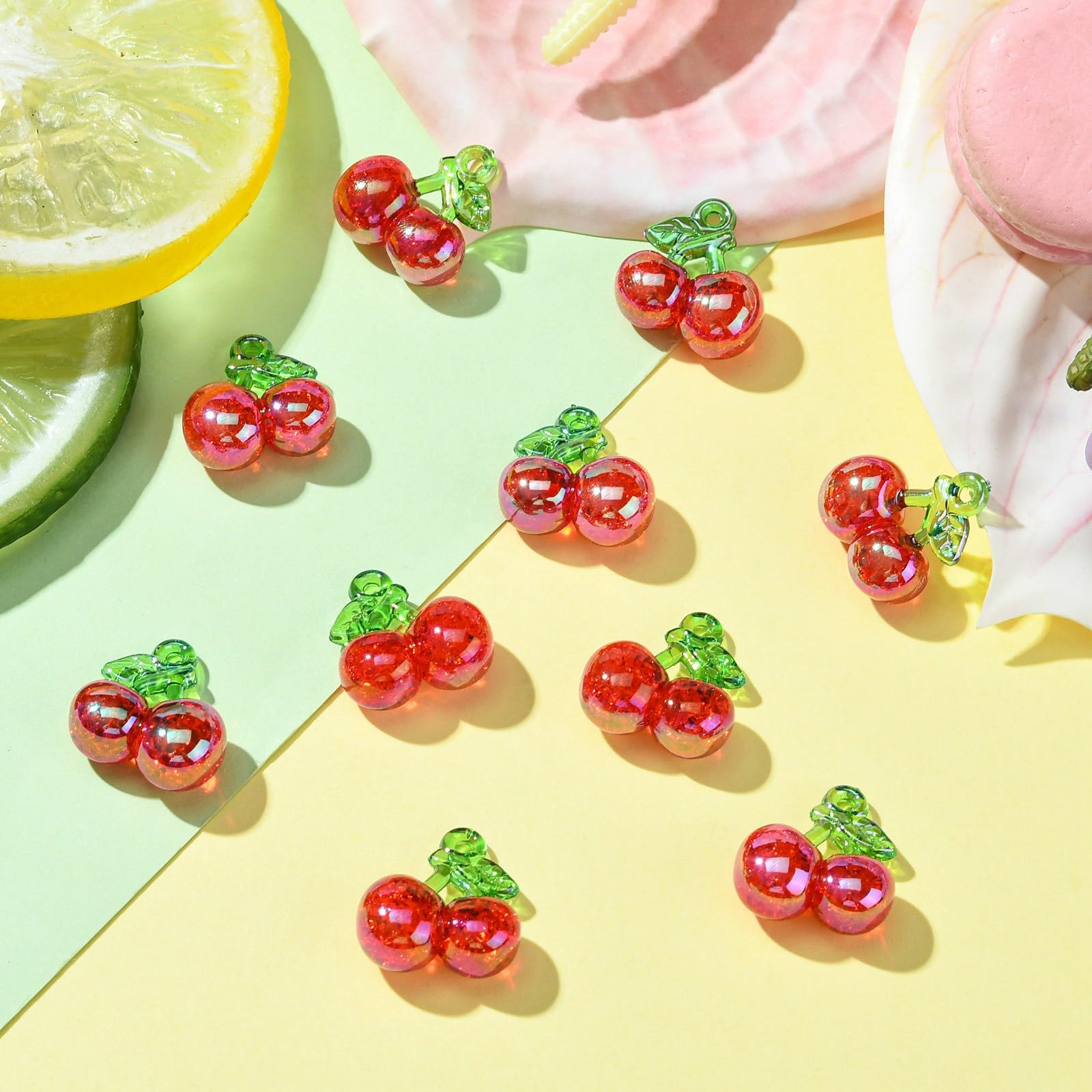 UR URLIFEHALL 20 Pcs Red Crackle Cherry Charms Acrylic 3D Fruit Charms Dangle Charms Pendants for Jewellery Keychain Hairband Crafts - Image 3