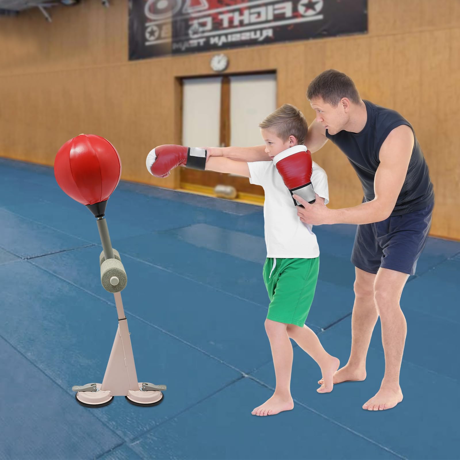 Punching ball adulto con 2 ventose per boxe regolabile, 6 livelli di altezza regolabile per adulti e bambini, attrezzo per l'allenamento a casa e in palestra