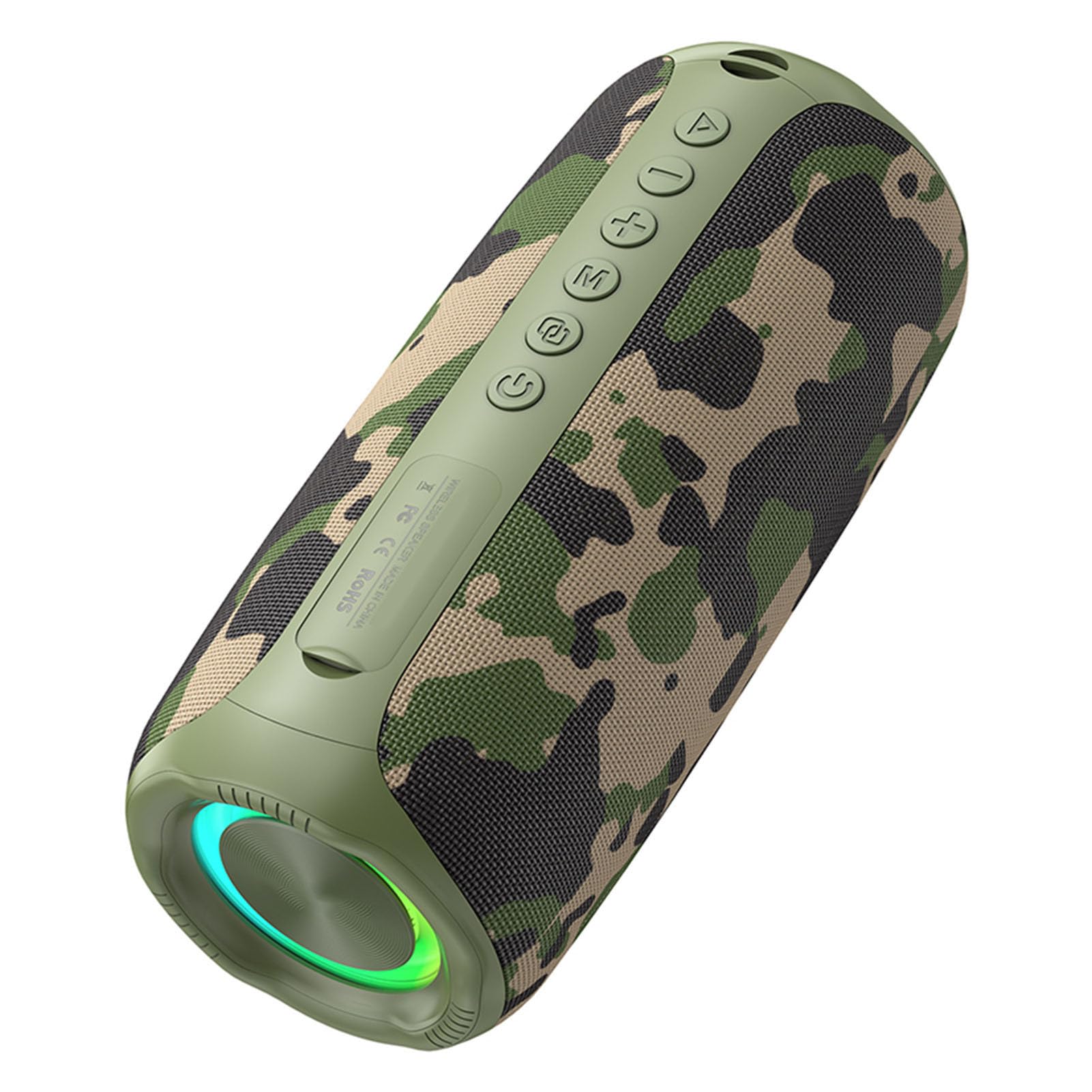 Cocoarm Altoparlante Portatile Wireless con BT 5.4, Altoparlante Wireless Full Range Driver da 52 Mm, Luci RGB, Suono a 360 Gradi, 3600 MAh Ricaricabile per Uso Esterno per Feste in Casa (Camuffare)