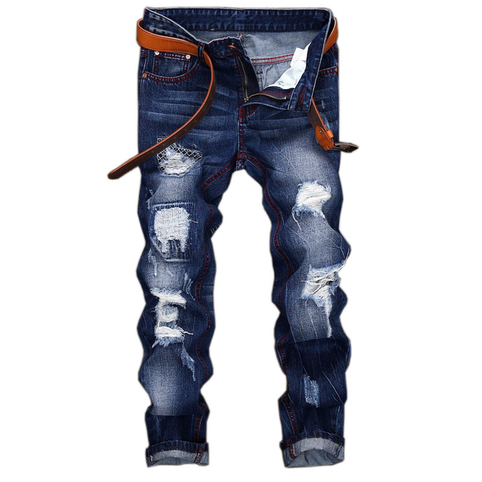 WQZYY&ASDCD Jeans Pantalon Herbst Frühjahr Herren Ripped Street Hip Hop Punk Stretch Bike Jeans Trendige Hiphop Holes Straight Denim Hose