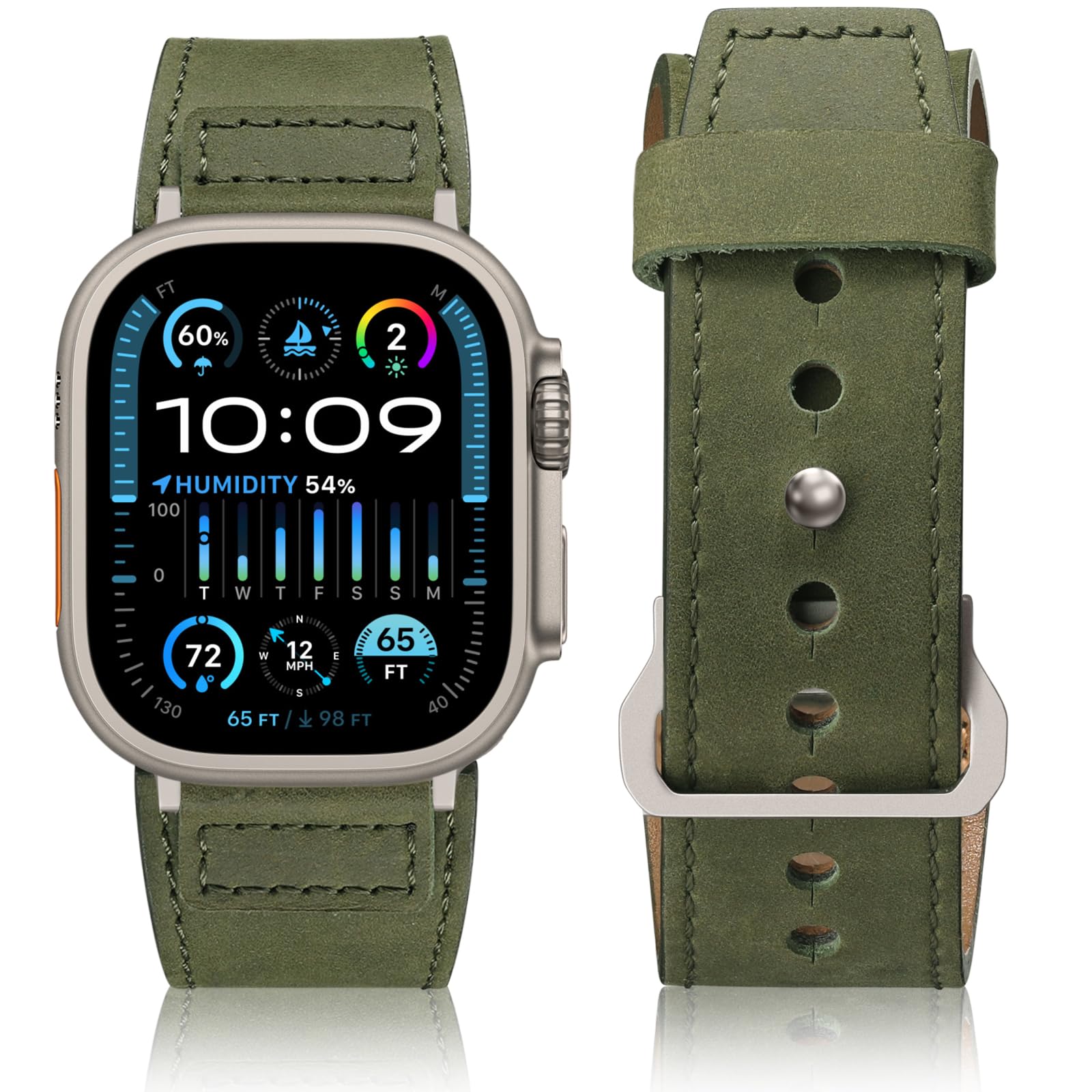 Maledan Leather Bands Compatible with Apple Watch Ultra 3/2/1 Band 49mm 45mm 44mm 46mm 42mm Men Women, Top Grain Vintage Genuine Leather Strap Band for iWatch Series 11 10 9 8 7 6 5 4 3 SE 3 2 1