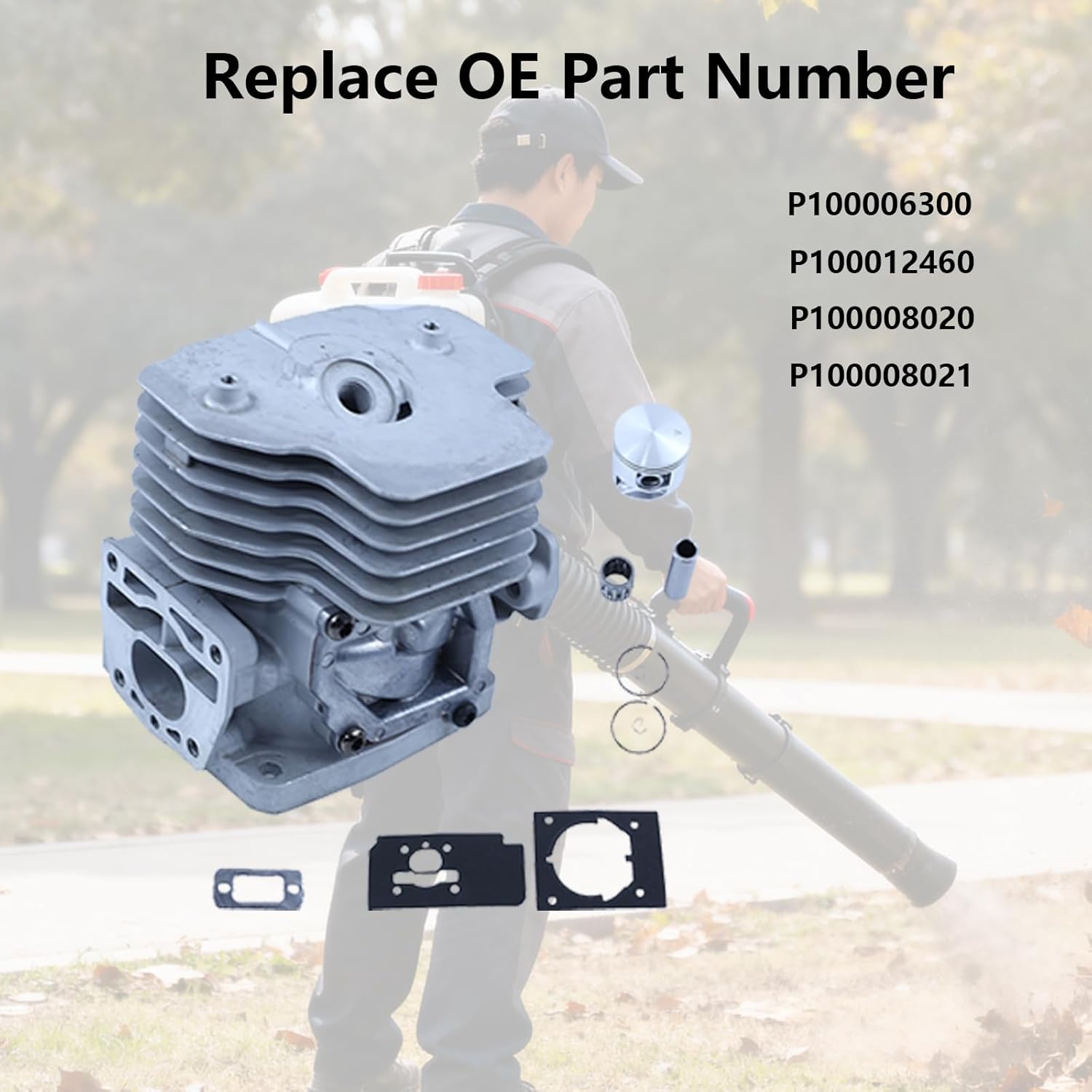 P100006300 Cylinder Piston Kit for Echo PB-8010H PB-8010T PB-9010T PB-9010H for Shindaiwa EB810 EB810RT EB910 EB910RT Backpack Blowers with Gasket Replace P100012460 P100008020 P100008021