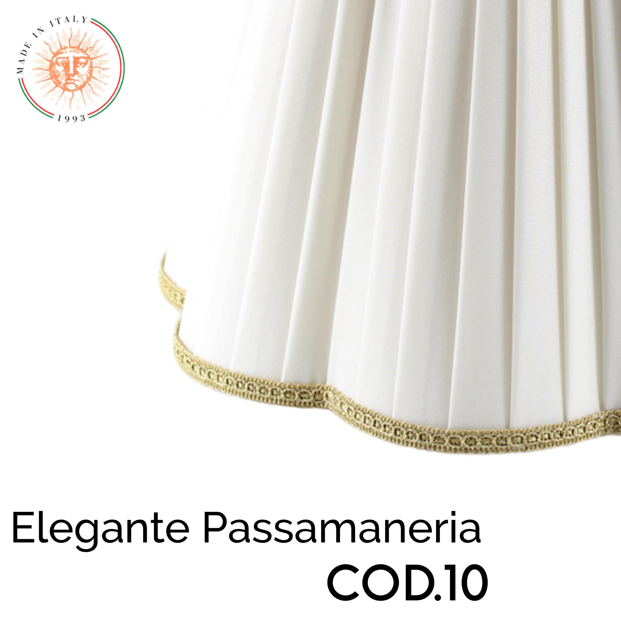 Paralume Margherita per lampada in tessuto Plissettato Pongè Avorio con Passamaneria 10 - Artigianale, autentico Made in Italy (D.30 x D.Sup. 19 H.22 cm (ATTACCO E27))